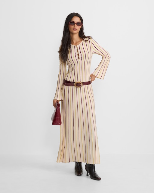 Imagen 0 de Vestido punto rayas beige