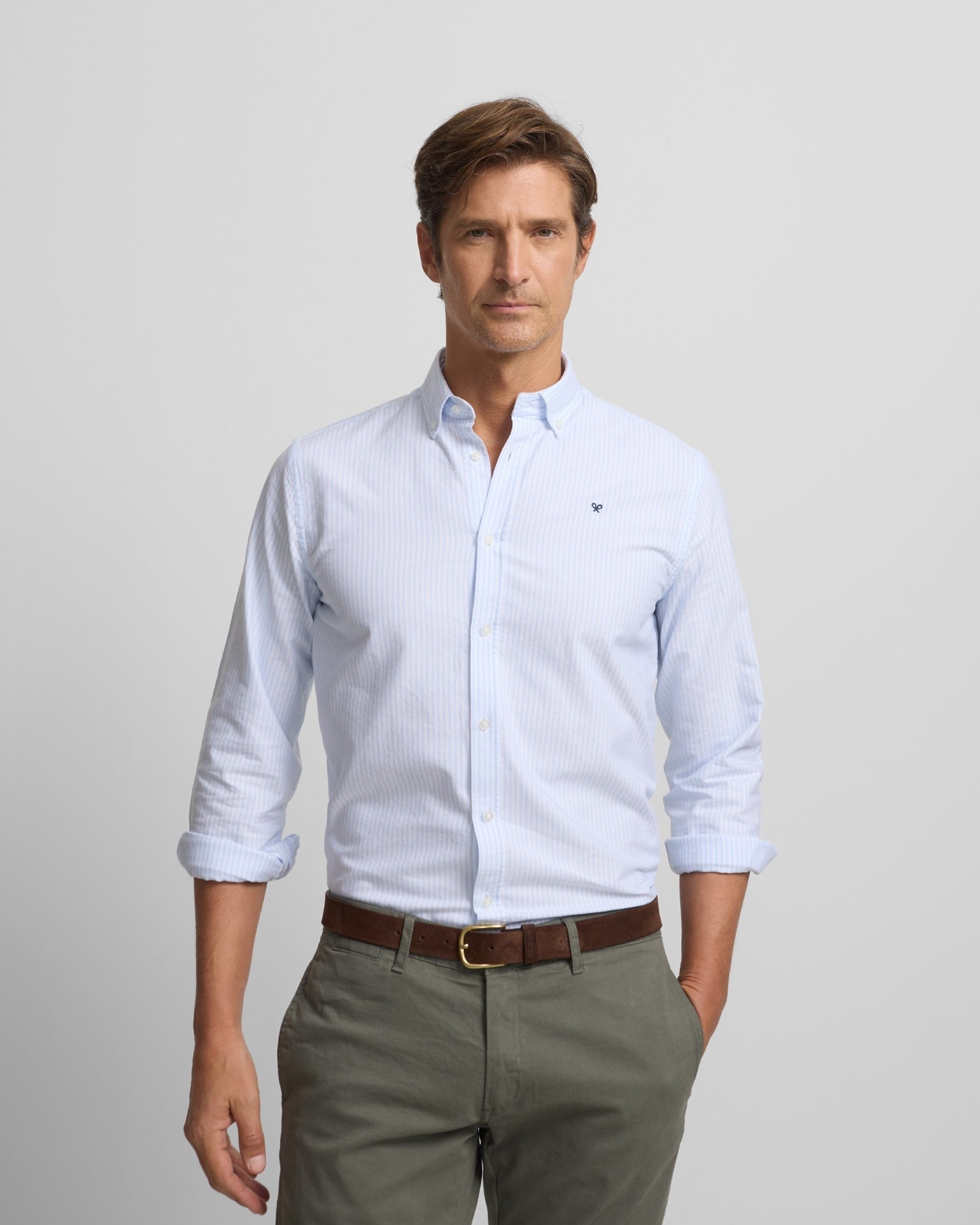 Silbon - Camisa Oxford de hombre rayas celeste.
