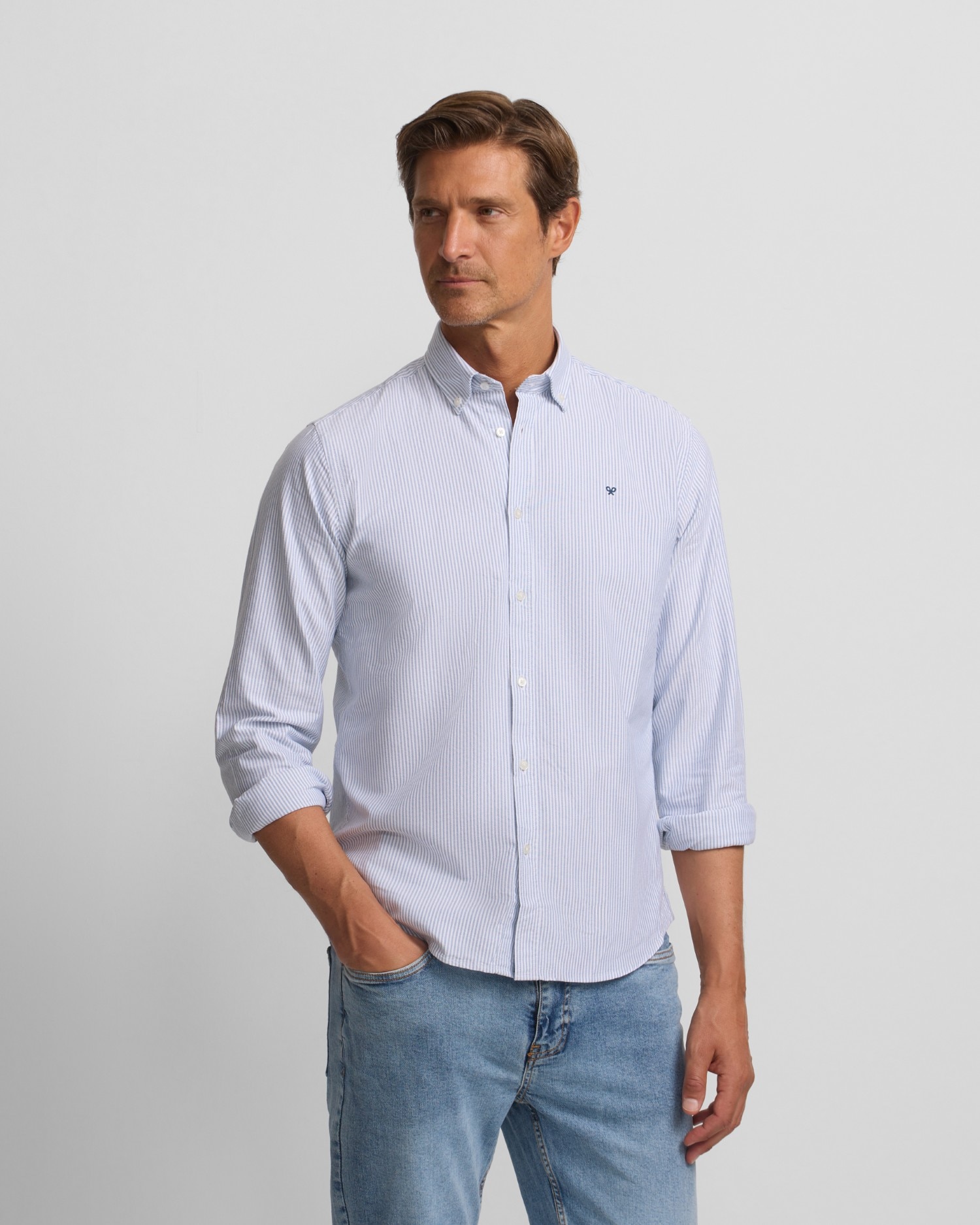 Silbon - Camisa Oxford de hombre sport raqueta rayas.