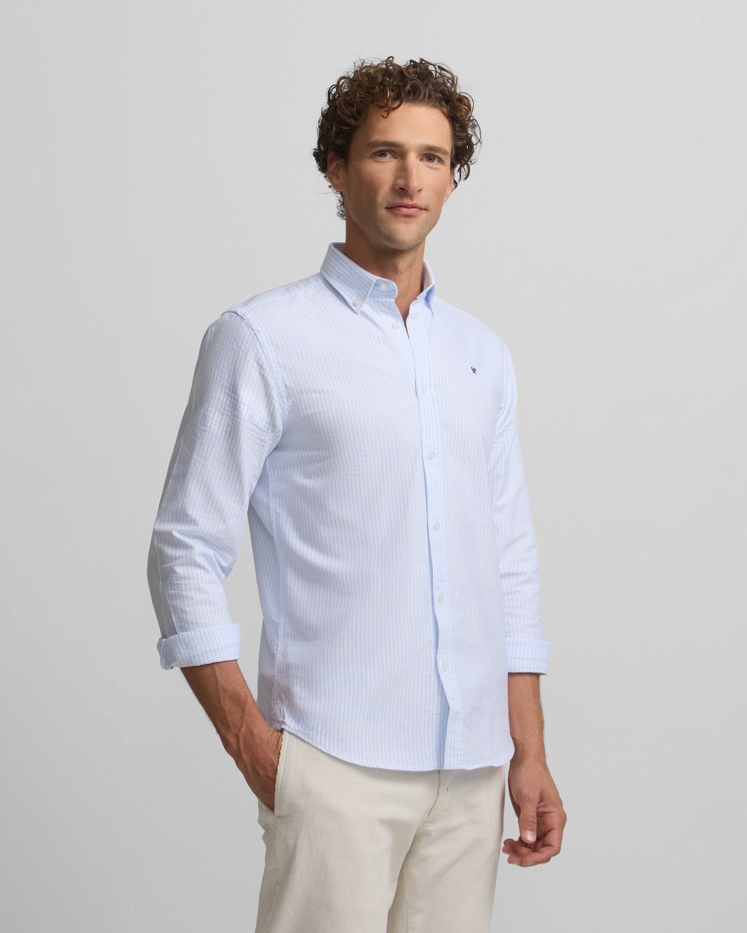 Silbon - Camisa Oxford de hombre sport raqueta rayas ancha.