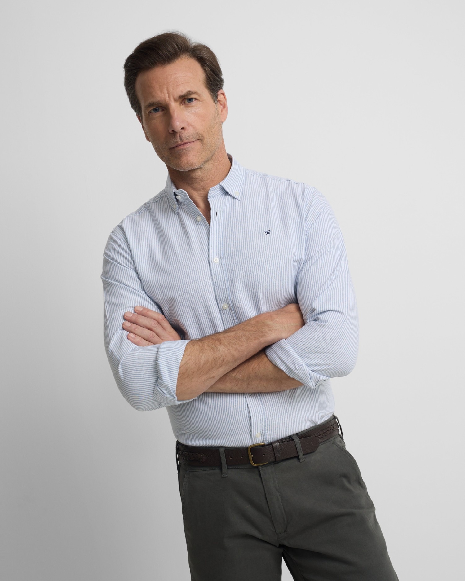 Silbon - Camisa Oxford de hombre sport raquetas y rayas azul.