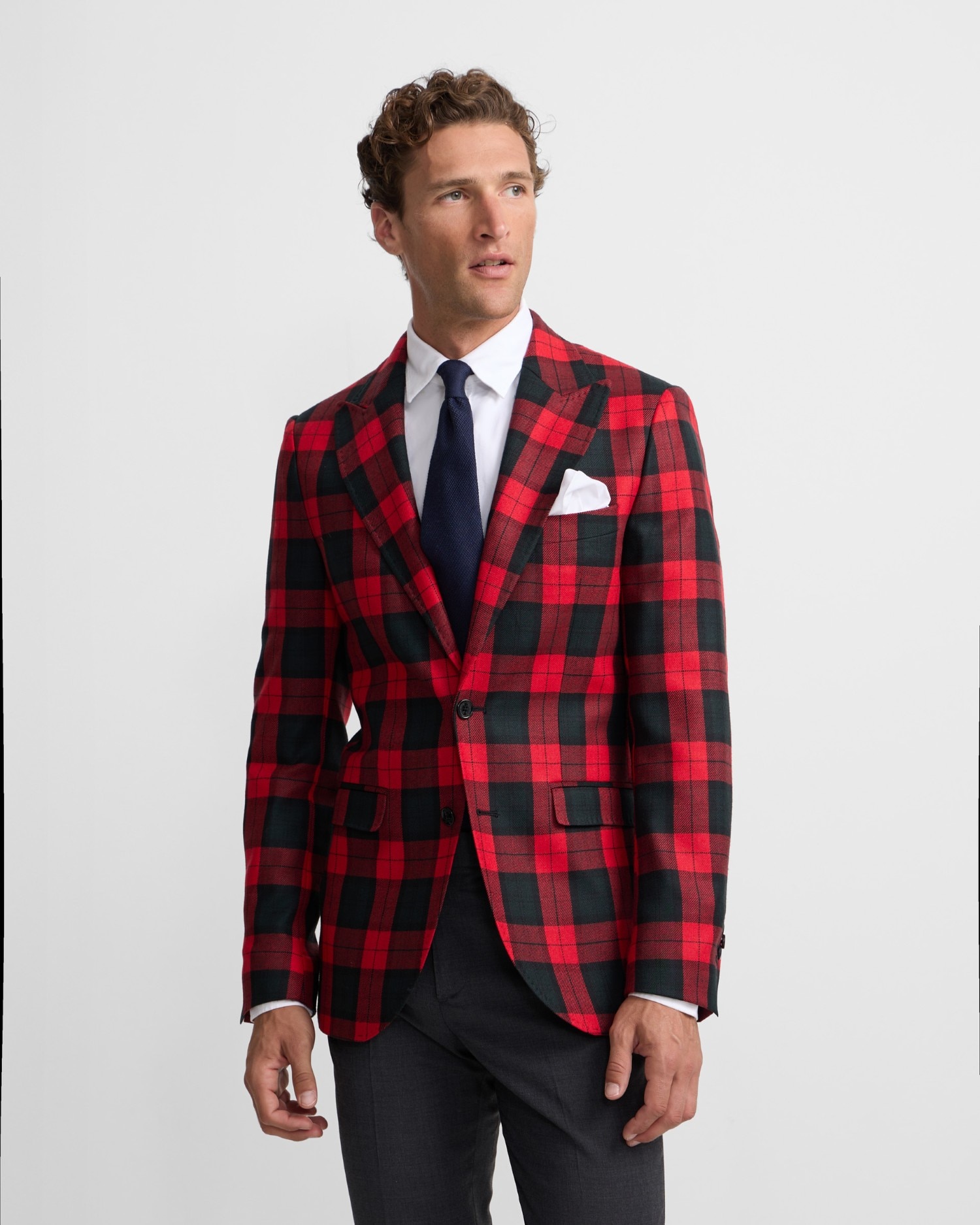 Americana de hombre cruzada cuadro tartan Ruz