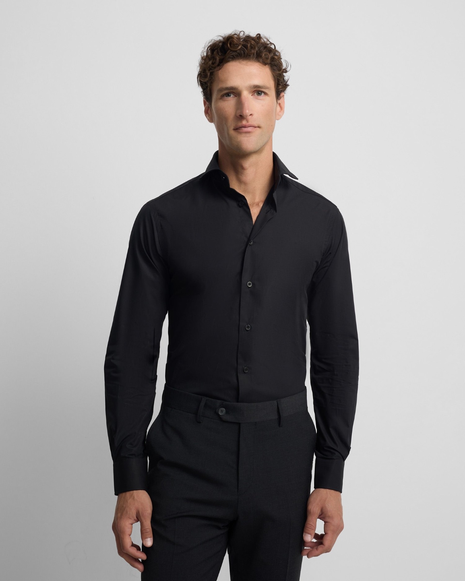 Camisa de vestir de hombre lisa azul - Silbon - Negro Negro-1