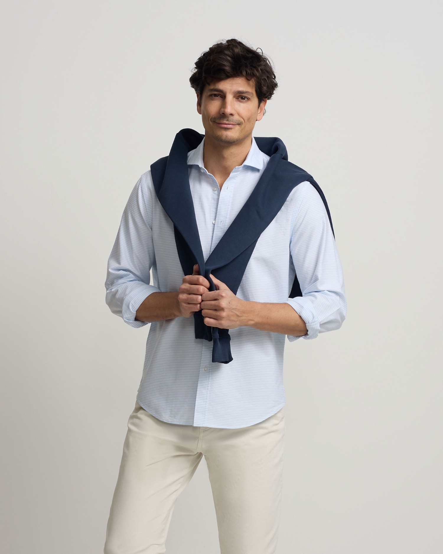 Camisa de hombre sport oxford rayas horizontales - Silbon - Azul celeste Azul celeste-1