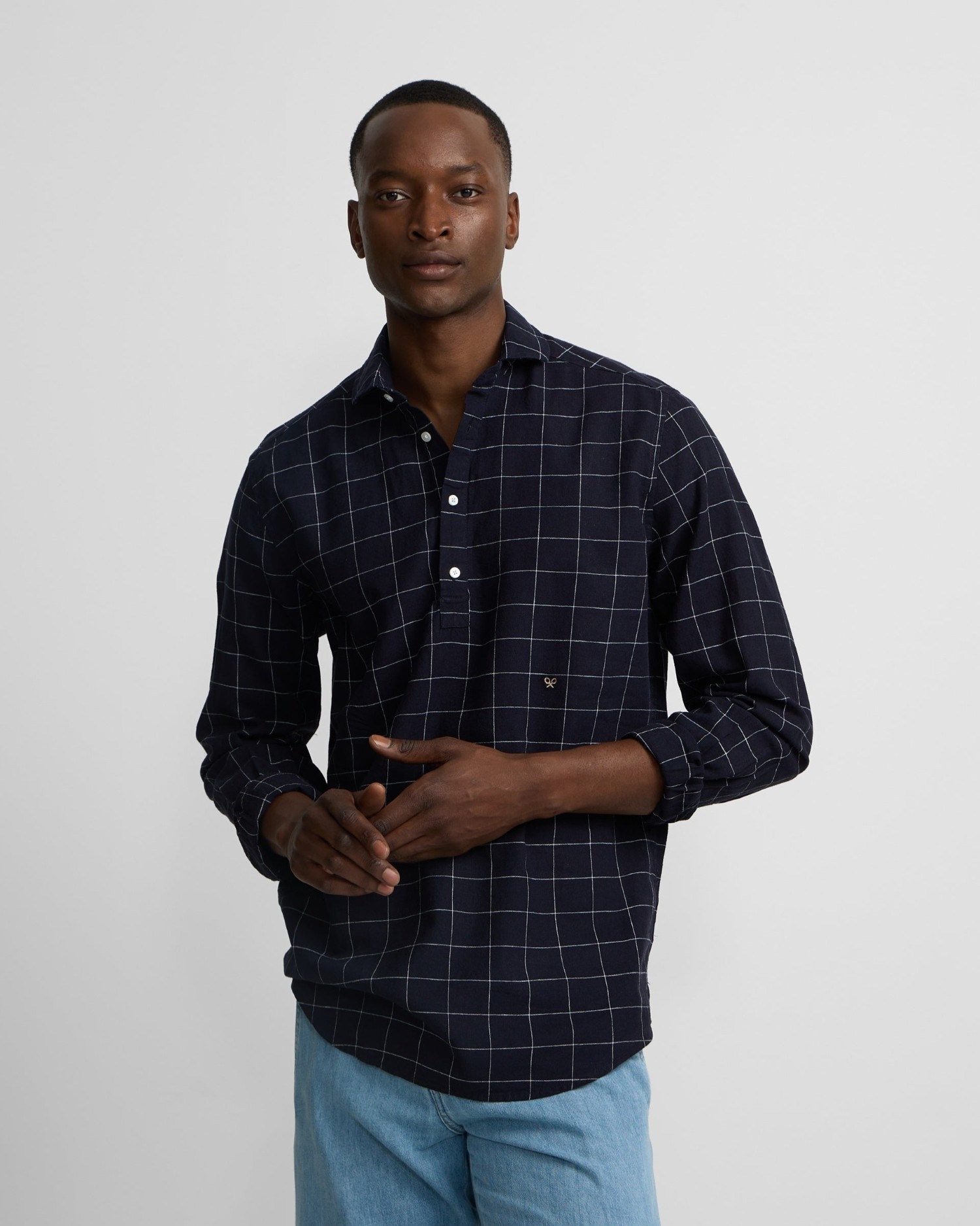 Polera sport lino cuadros azul marino de hombre - Silbon - Azul marino Azul marino-1
