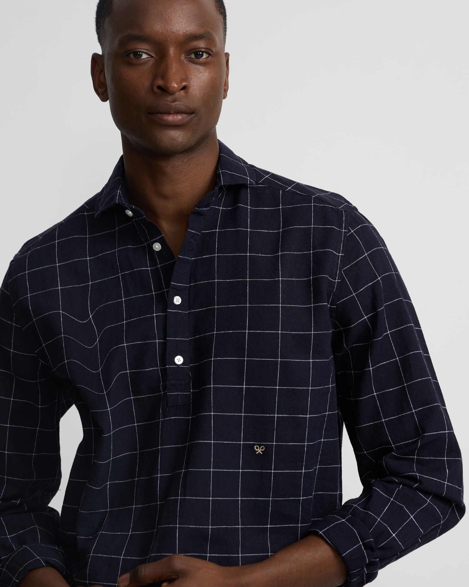 Polera sport lino cuadros azul marino de hombre - Silbon - Azul marino Azul marino-3