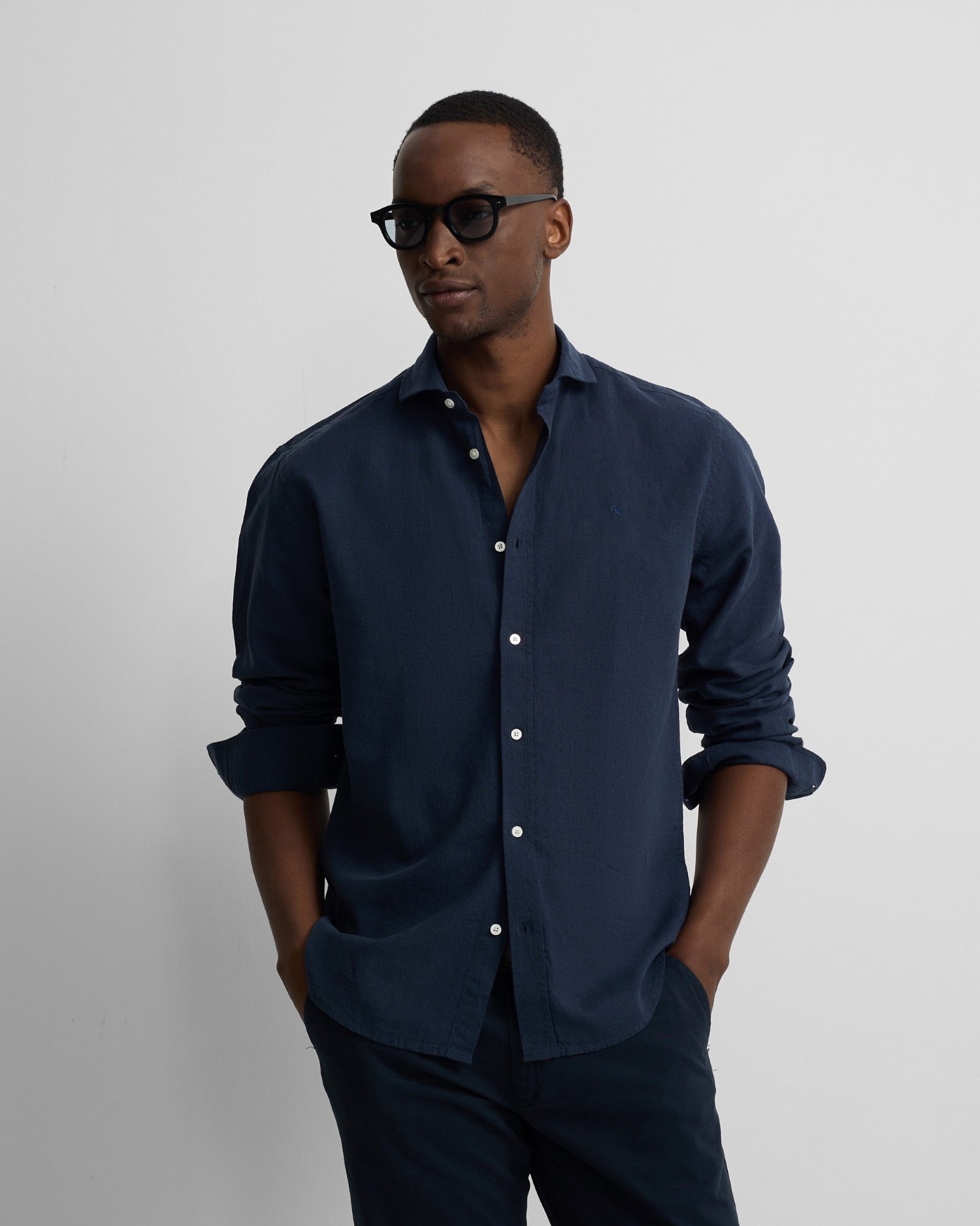 Camisa sport lino de hombre - Silbon - Azul marino Azul marino-1
