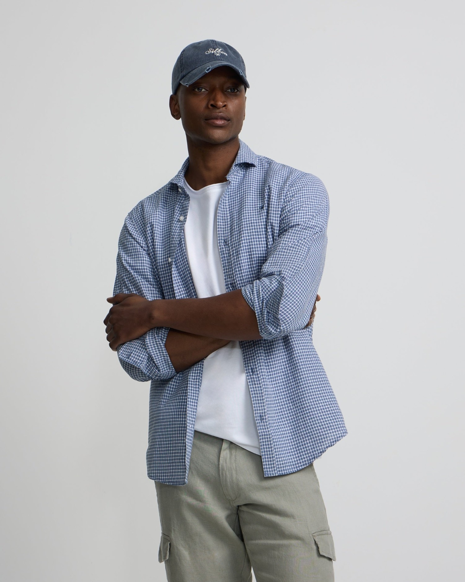 Camisa sport lino cuadros de hombre - Silbon - Azul Azul-1