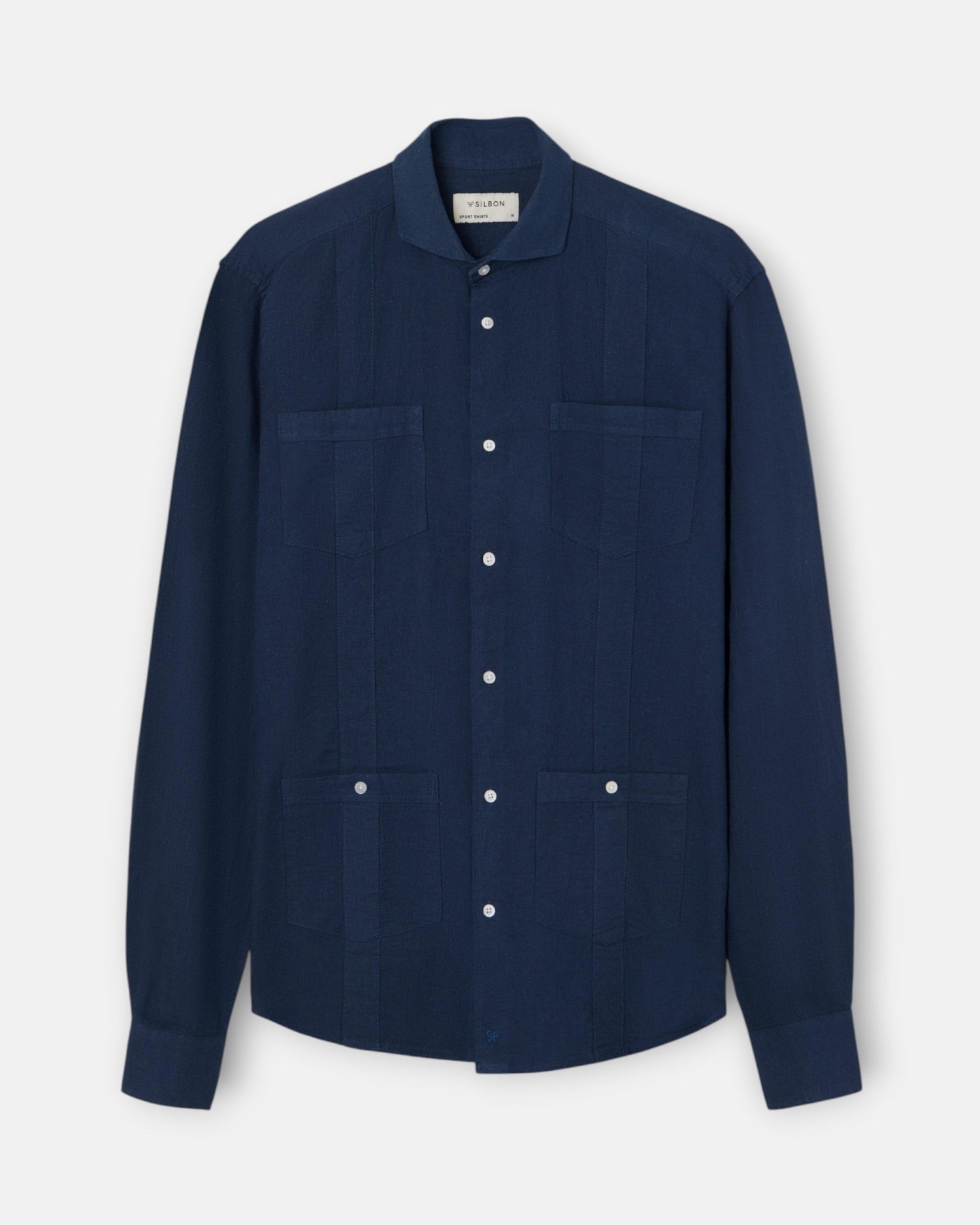 Silbon - Guayabera sport lino marino de hombre.