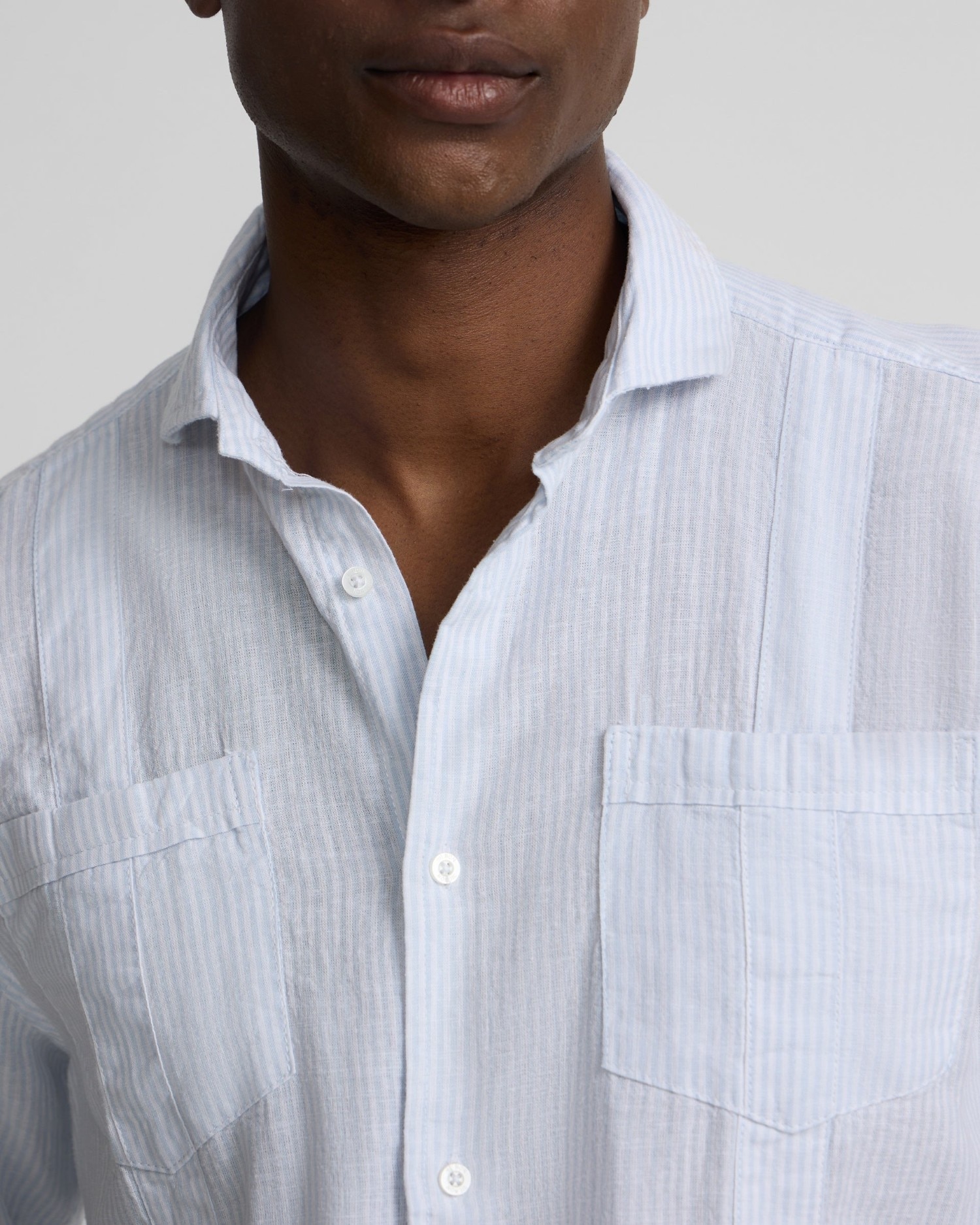 Guayabera sport lino rayas celeste de hombre - Silbon - Azul celeste Azul celeste-3