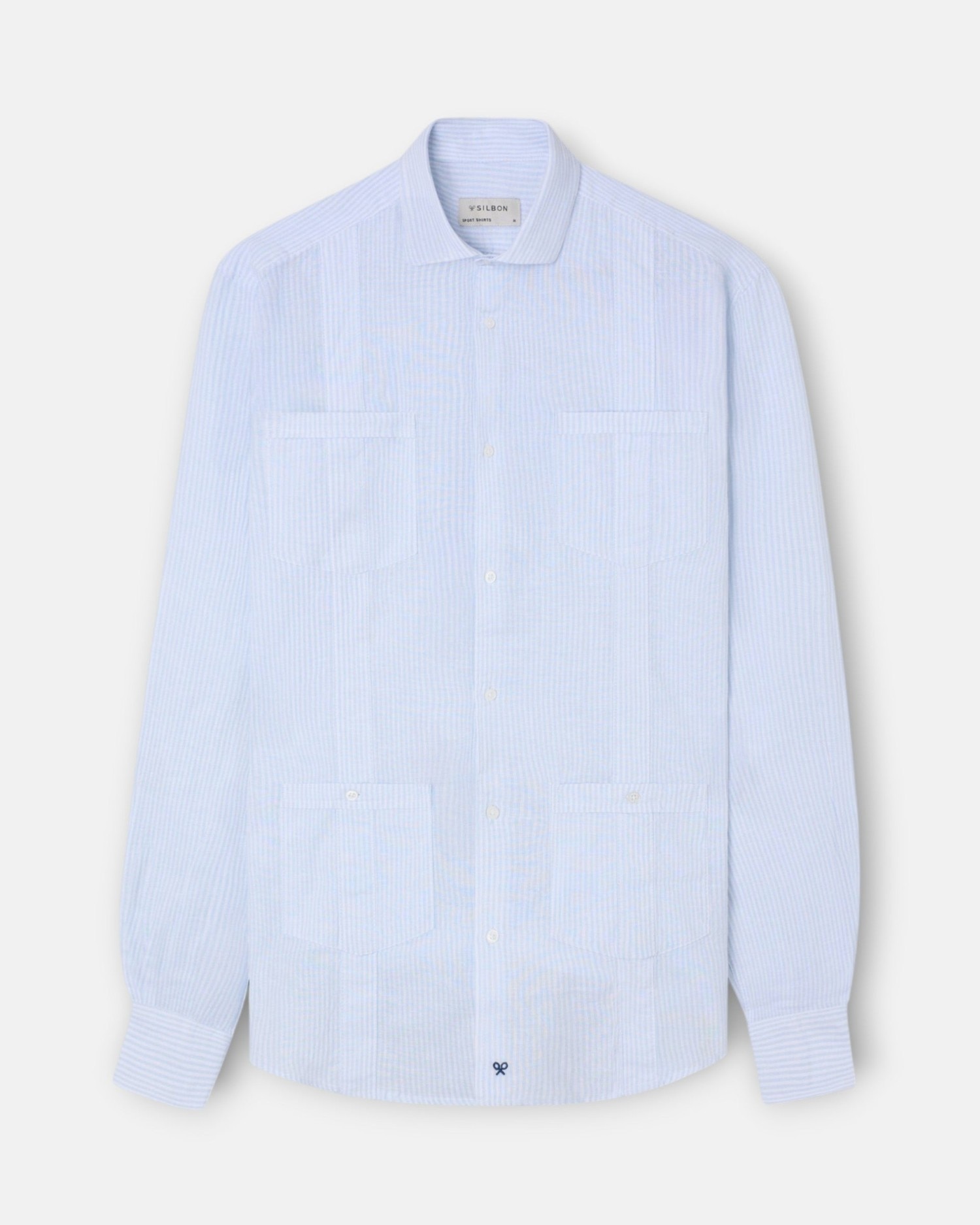 Guayabera sport lino rayas celeste de hombre - Silbon - Azul celeste Azul celeste-5