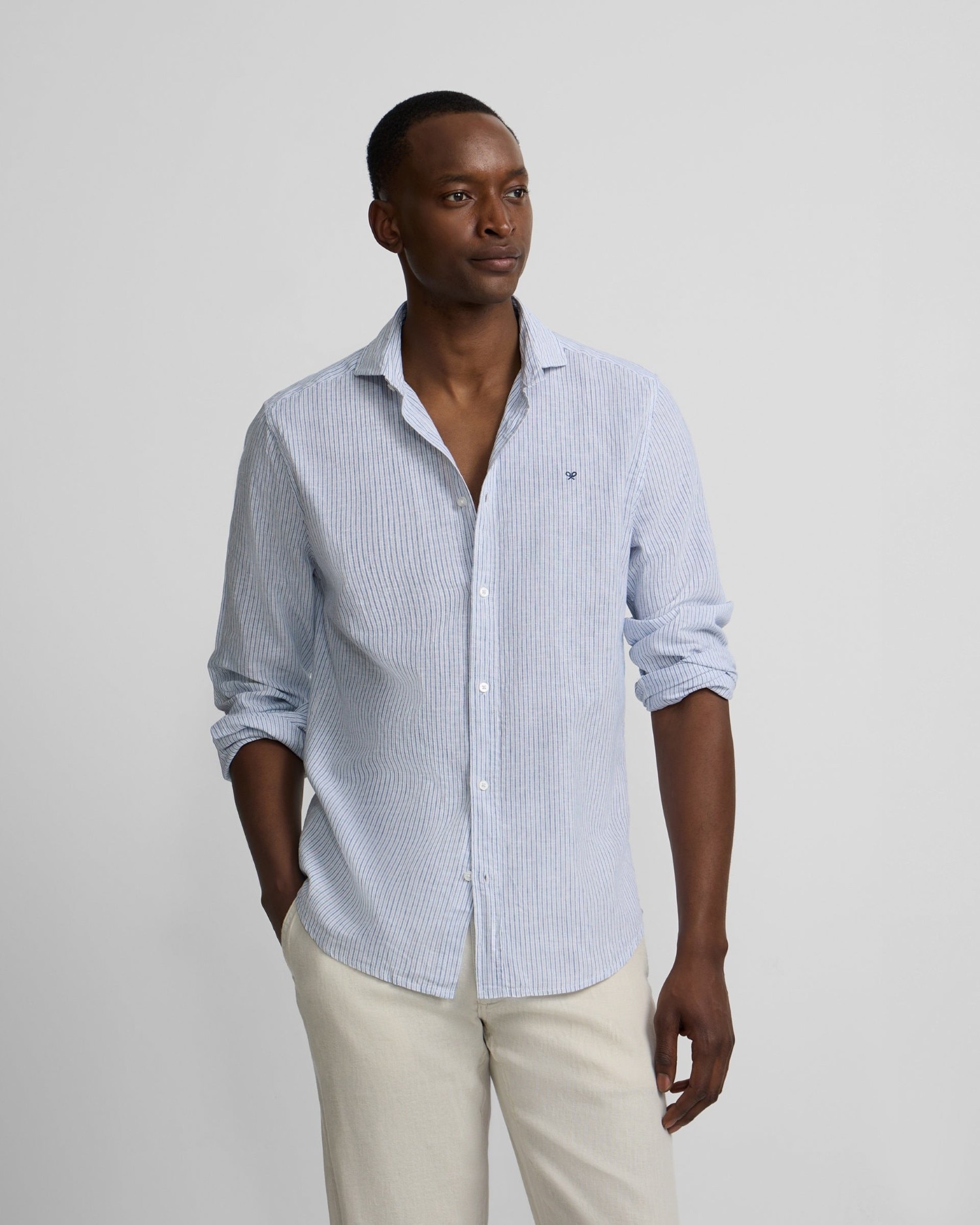 Camisa sport lino multirayas de hombre - Silbon - Azul Azul-1