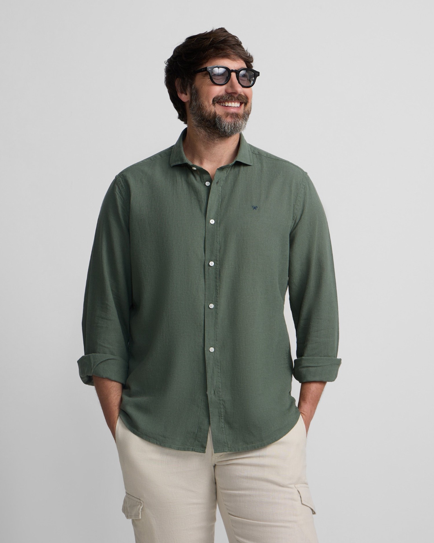 Camisa sport lino de hombre - Silbon - Verde oscuro Verde oscuro-1