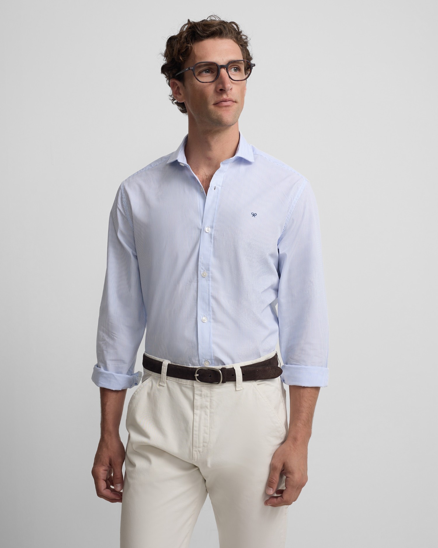 Silbon - Camisa sport classic raya azul para hombre.