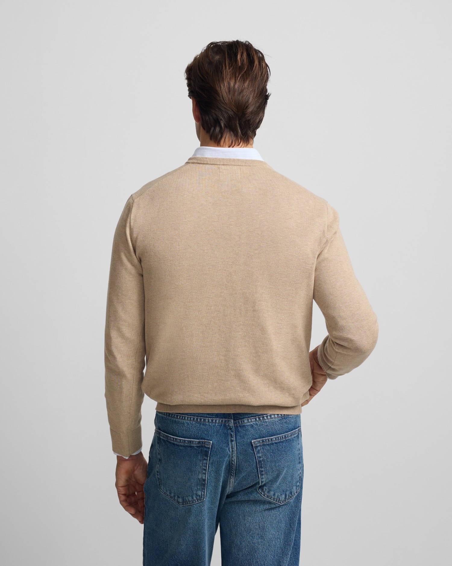 Jersey de hombre liso cuello pico - Silbon - Azul grisáceo Beige-2
