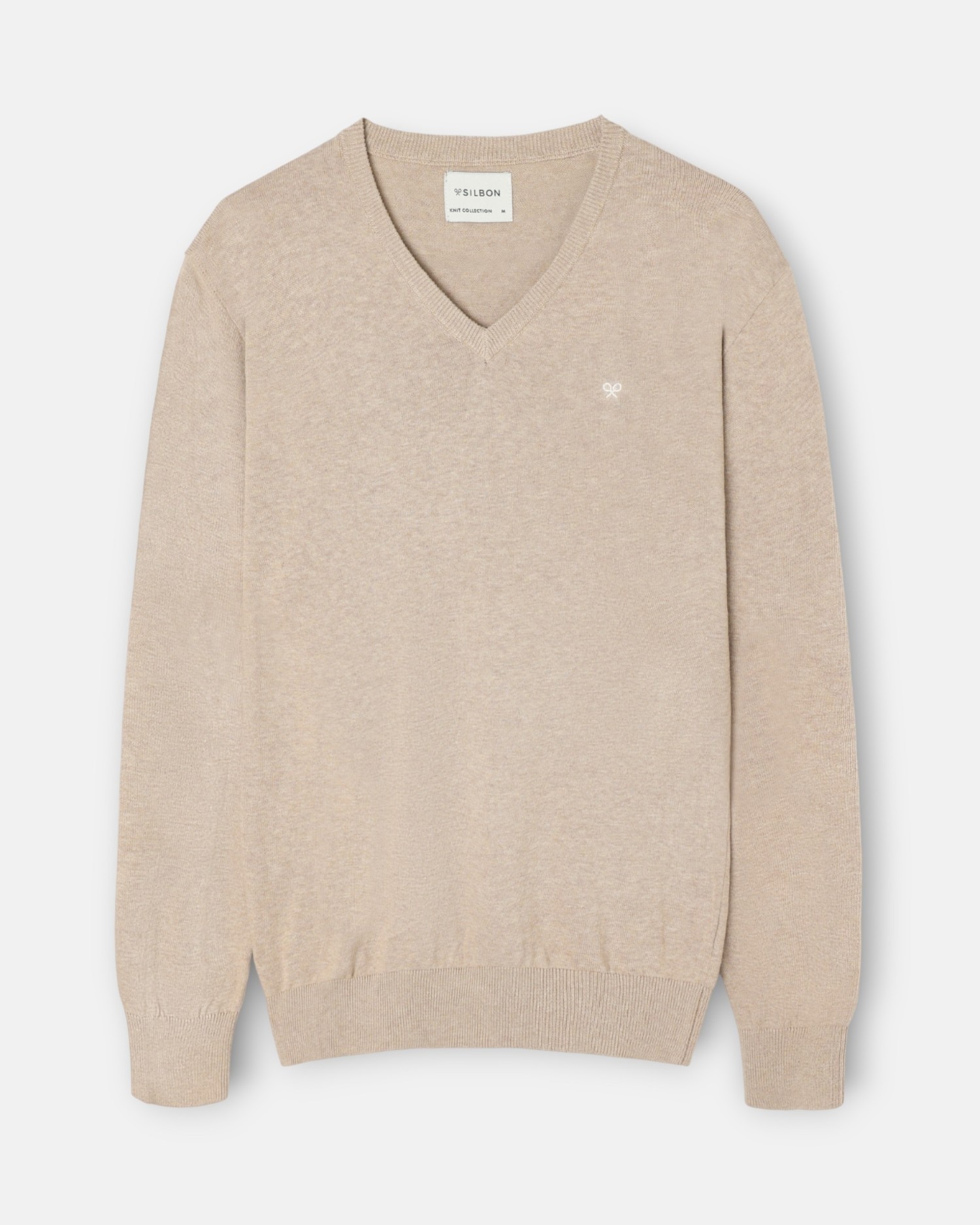 Jersey de hombre liso cuello pico - Silbon - Azul grisáceo Beige-5