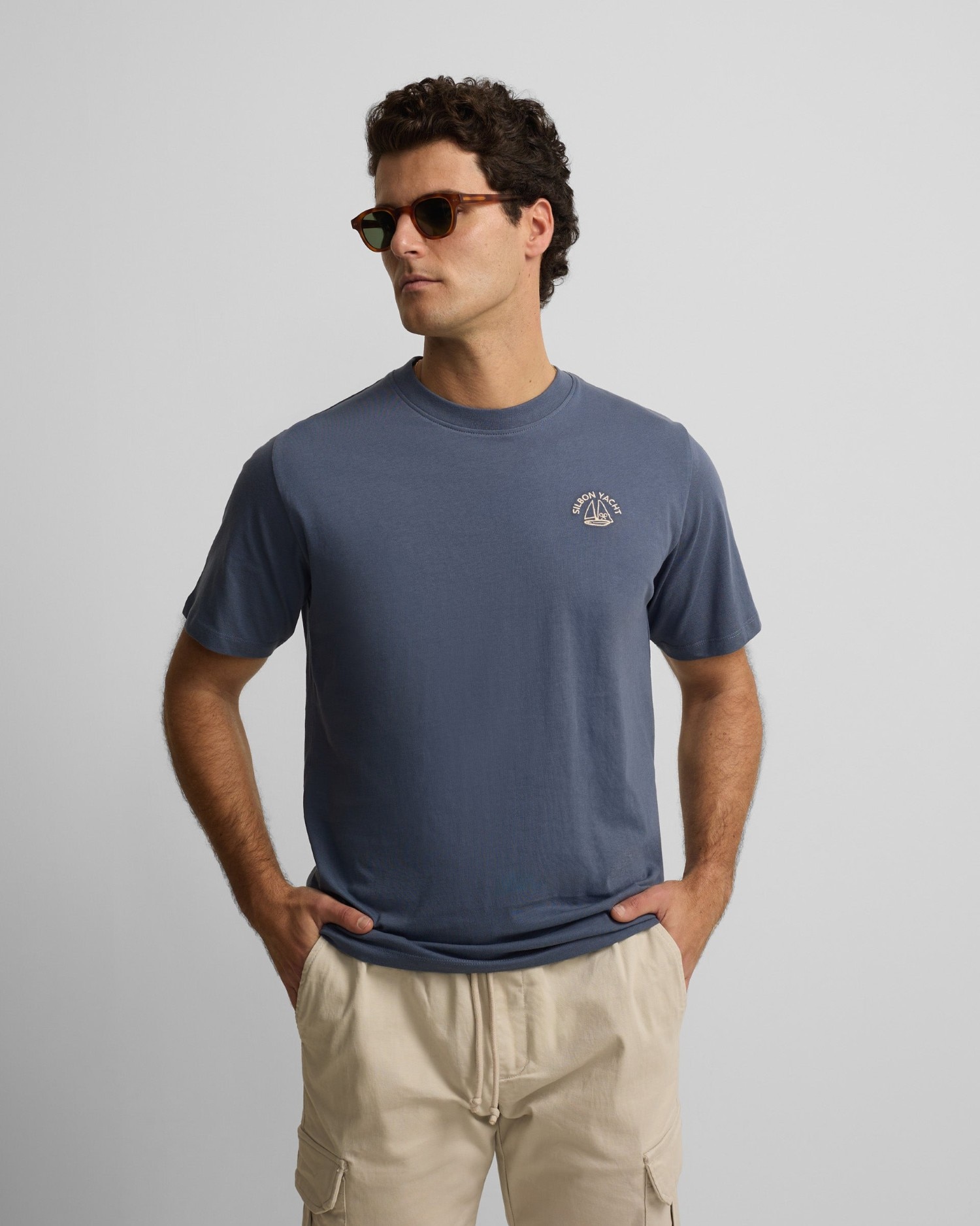 Camiseta de Manga corta Yacht blanca para hombre - Silbon - Azul índigo Azul índigo-1
