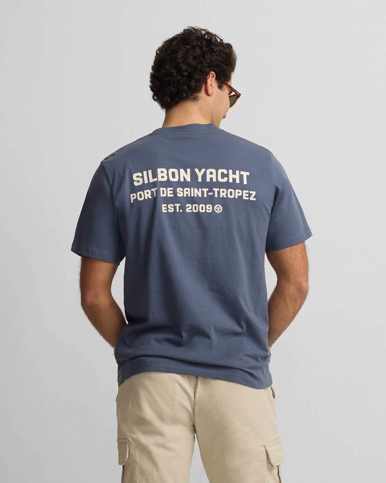 Camiseta de Manga corta Yacht blanca para hombre - Silbon - Azul índigo Azul índigo-2