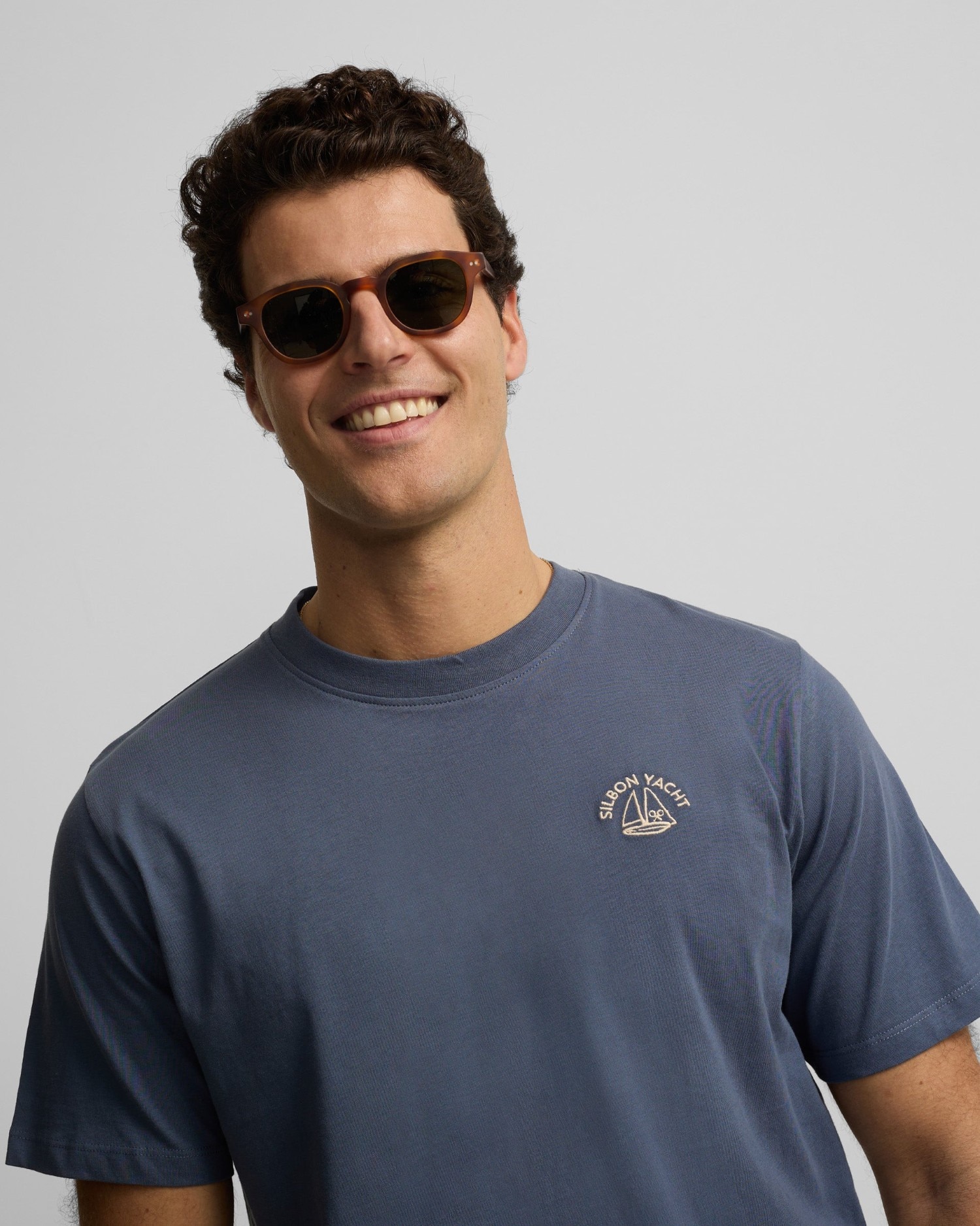 Camiseta de Manga corta Yacht blanca para hombre - Silbon - Azul índigo Azul índigo-3
