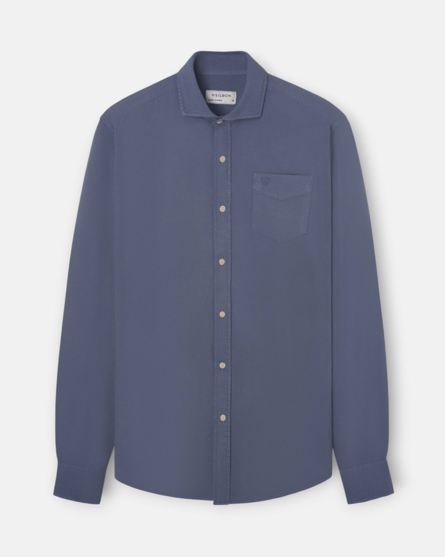 Camisa sport de hombre con bolsillo y efecto desgastado - Silbon - Azul Azul-1