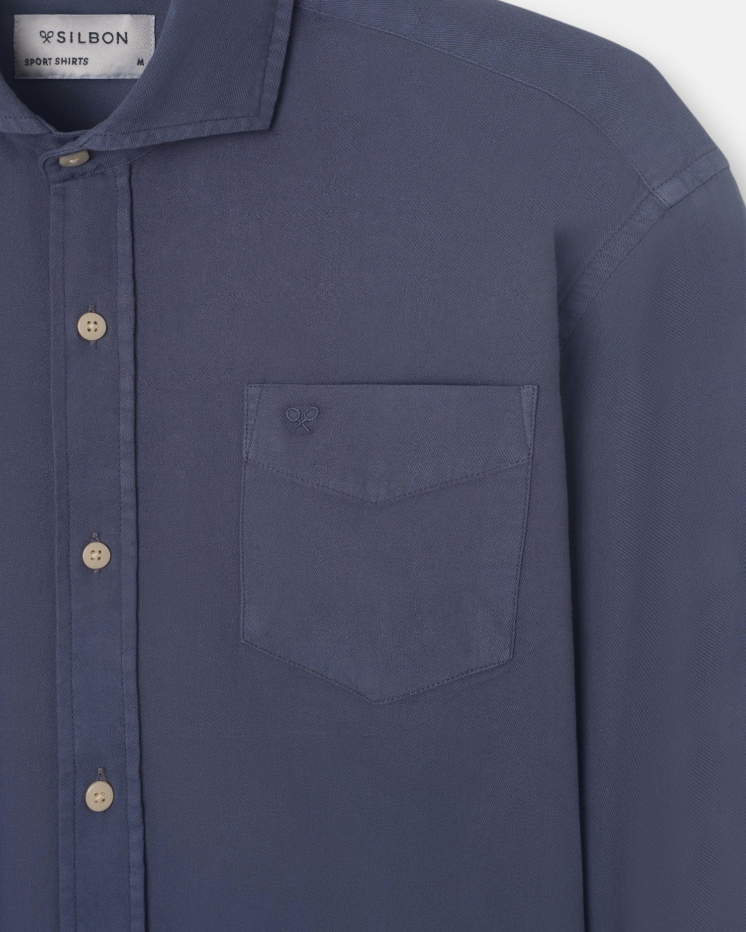 Camisa sport de hombre con bolsillo y efecto desgastado - Silbon - Azul Azul-2