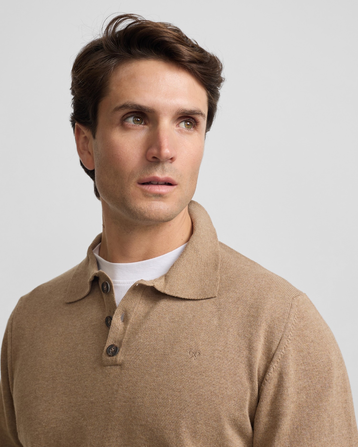Jersey de hombre cuello polo beige claro - Silbon - Beige Beige-3