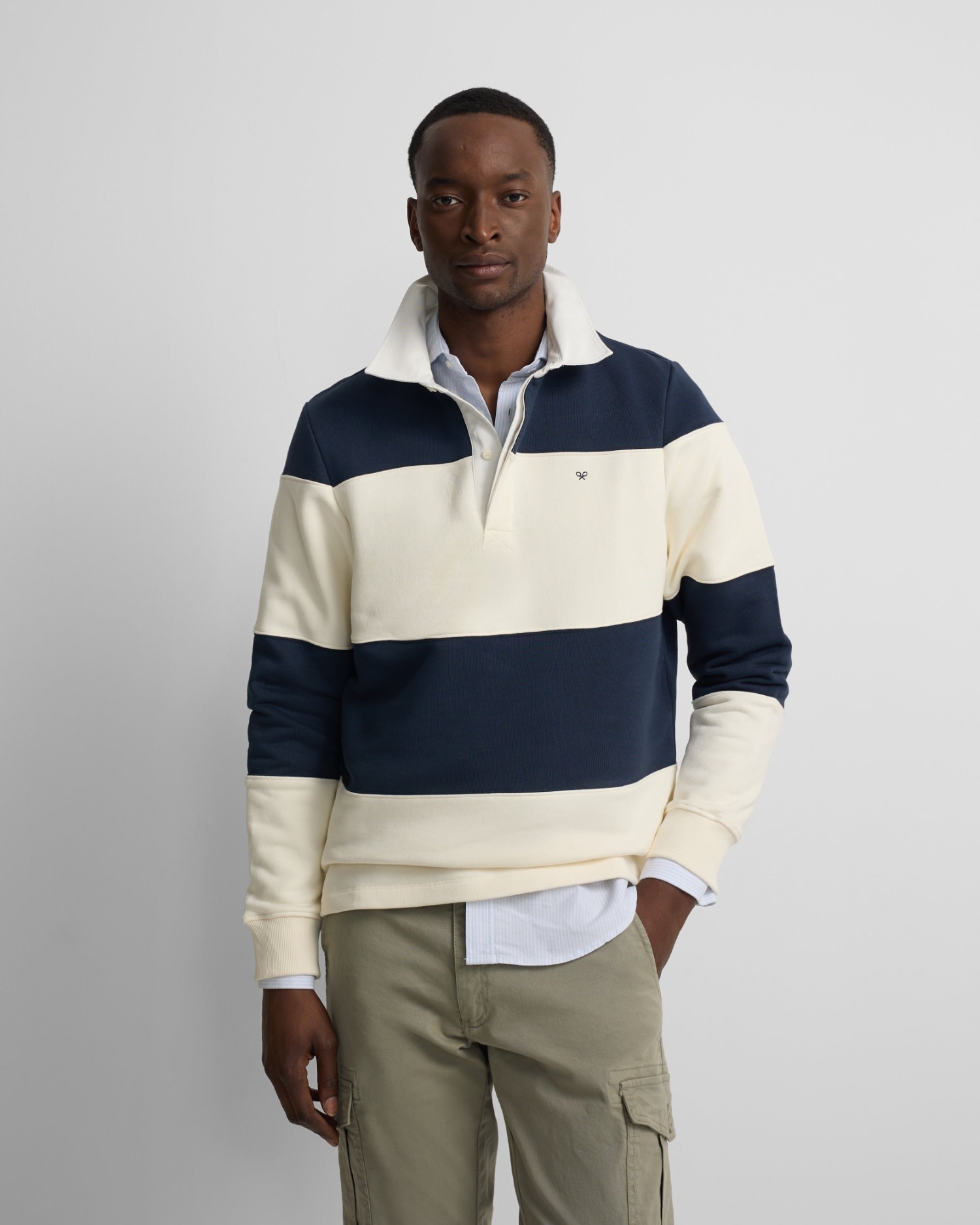Silbon - Sudadera cuello polo de hombre raya ancha.