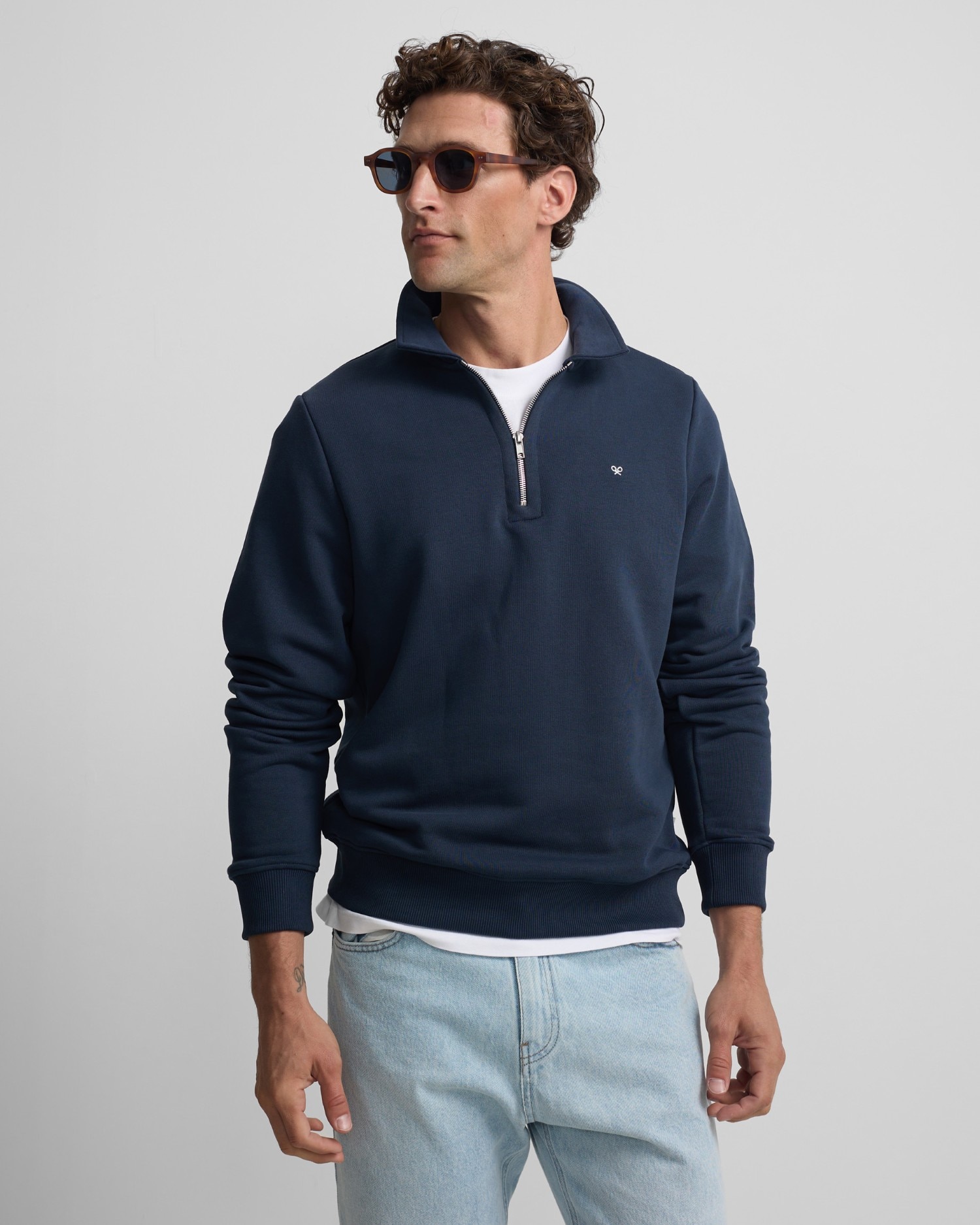 Silbon - Sudadera media cremallera minilogo aguamarina para hombre.