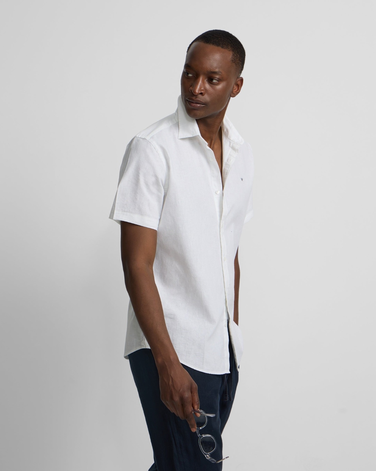 Camisa manga corta lino blanca de hombre - Silbon - Blanco Blanco-1