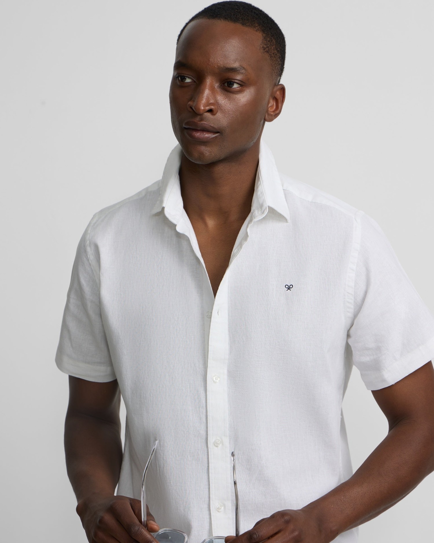 Camisa manga corta lino blanca de hombre - Silbon - Blanco Blanco-3