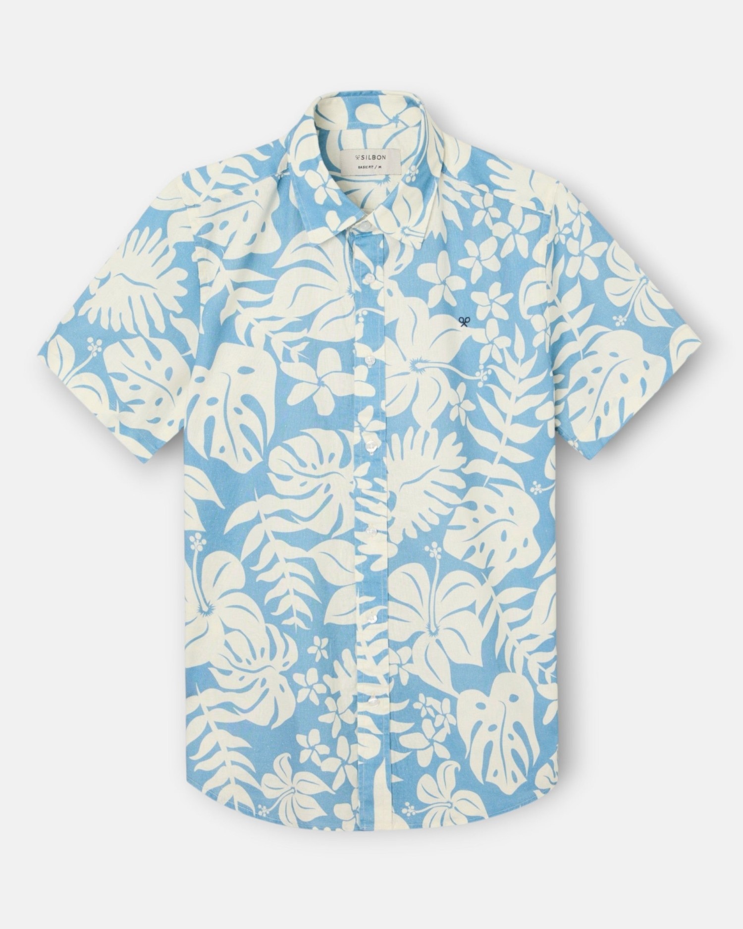 Camisa de mujer manga corta lino estampado - Silbon - Azul Azul-1