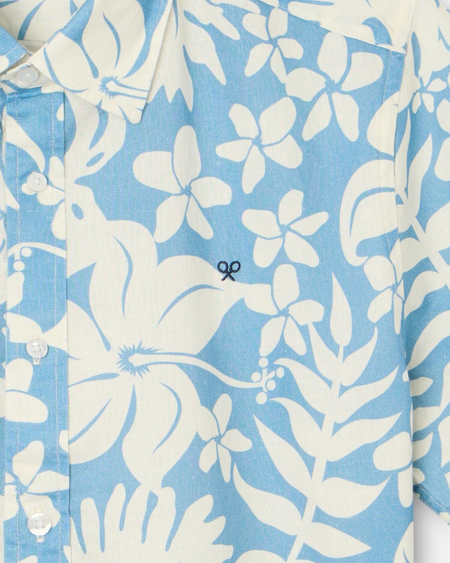 Camisa de mujer manga corta lino estampado - Silbon - Azul Azul-2