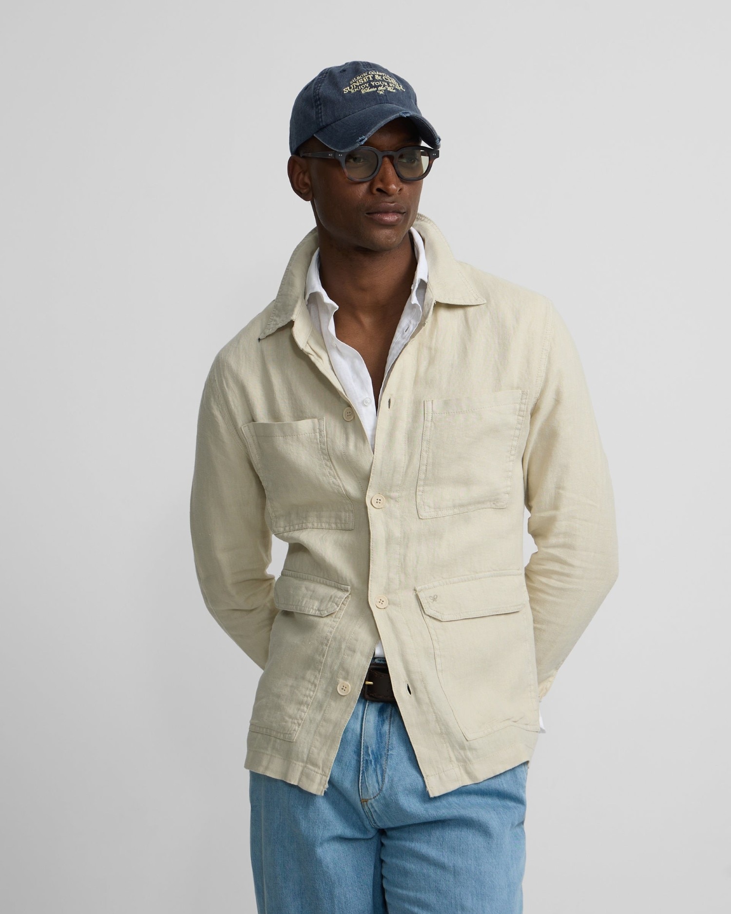 Sobrecamisa lino de hombre - Silbon - Beige Beige-1