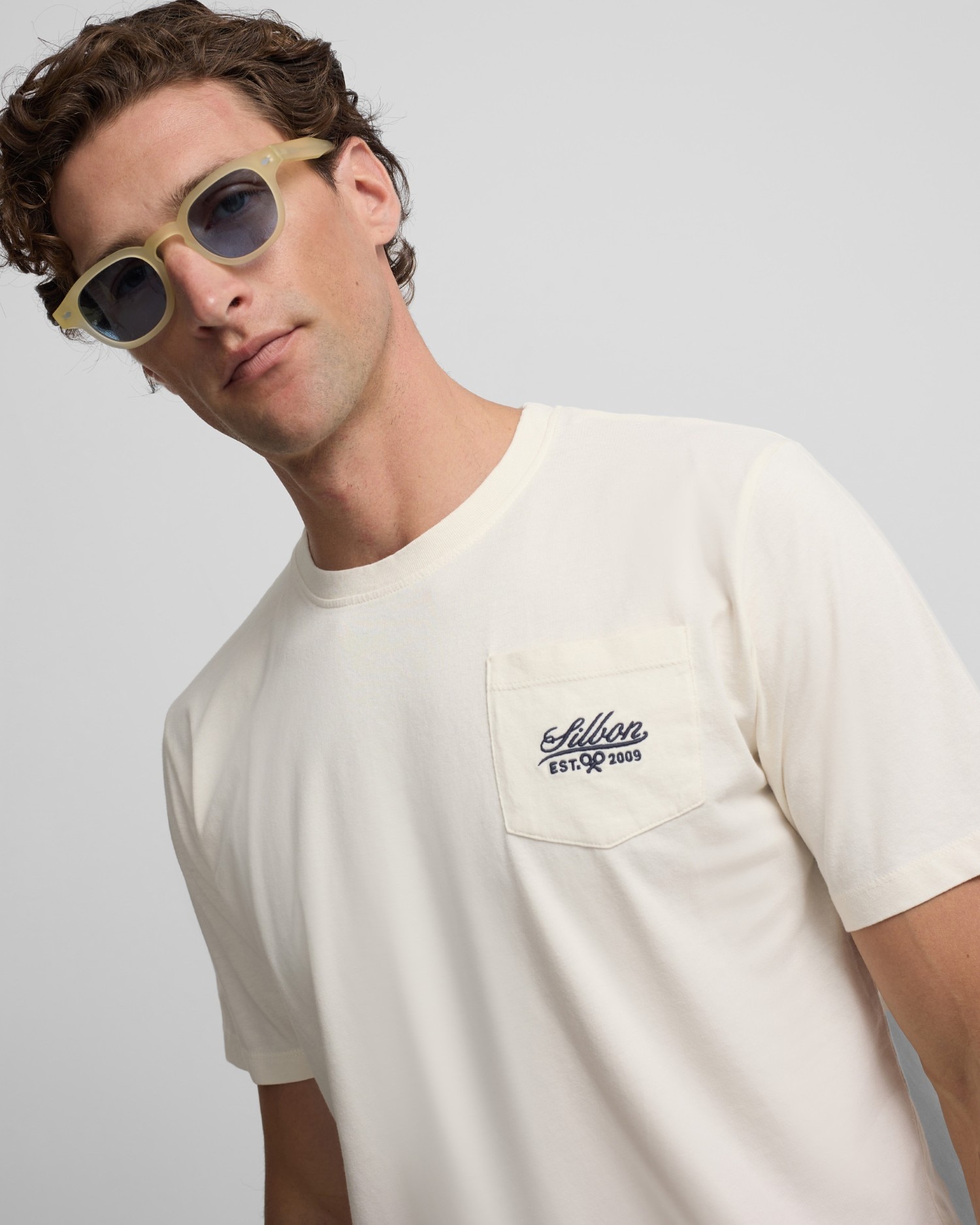 Camiseta bolsillo garmet dye para hombre - Silbon - Blanco Blanco-3
