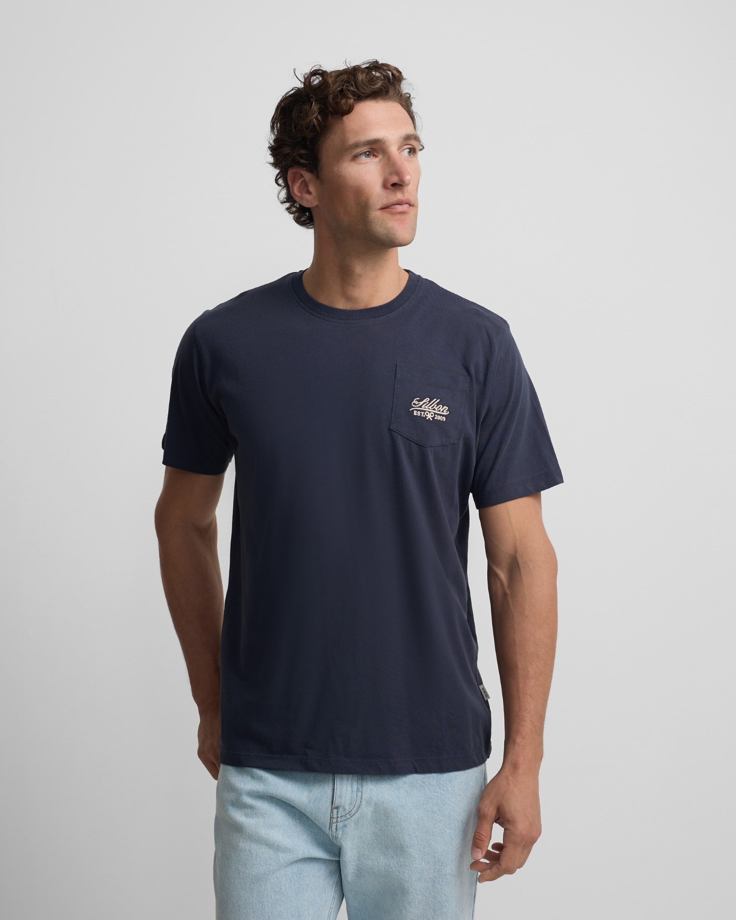 Camiseta bolsillo garmet dye blanco para hombre - Silbon - Azul marino Azul marino-1