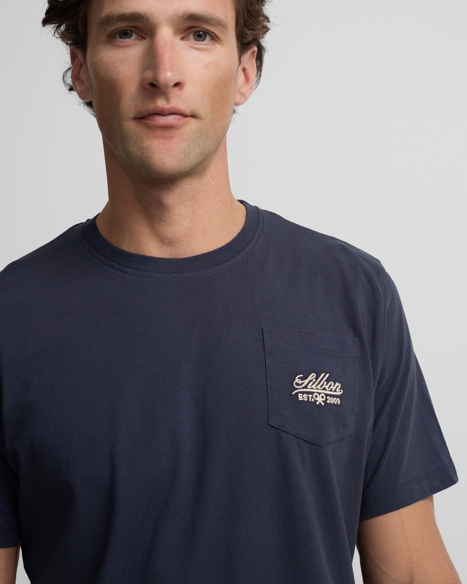 Camiseta bolsillo garmet dye blanco para hombre - Silbon - Azul marino Azul marino-3