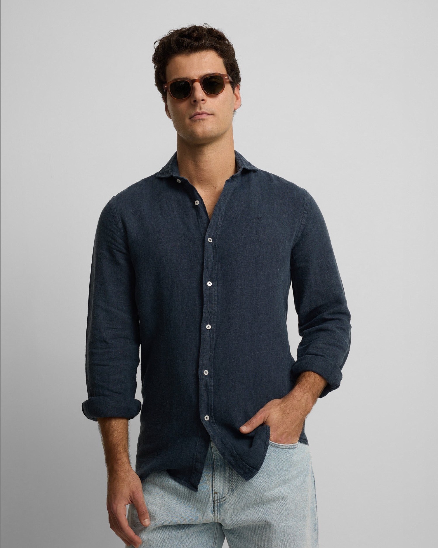 Camisa sport warm linen de hombre - Silbon - Azul marino Azul marino-1