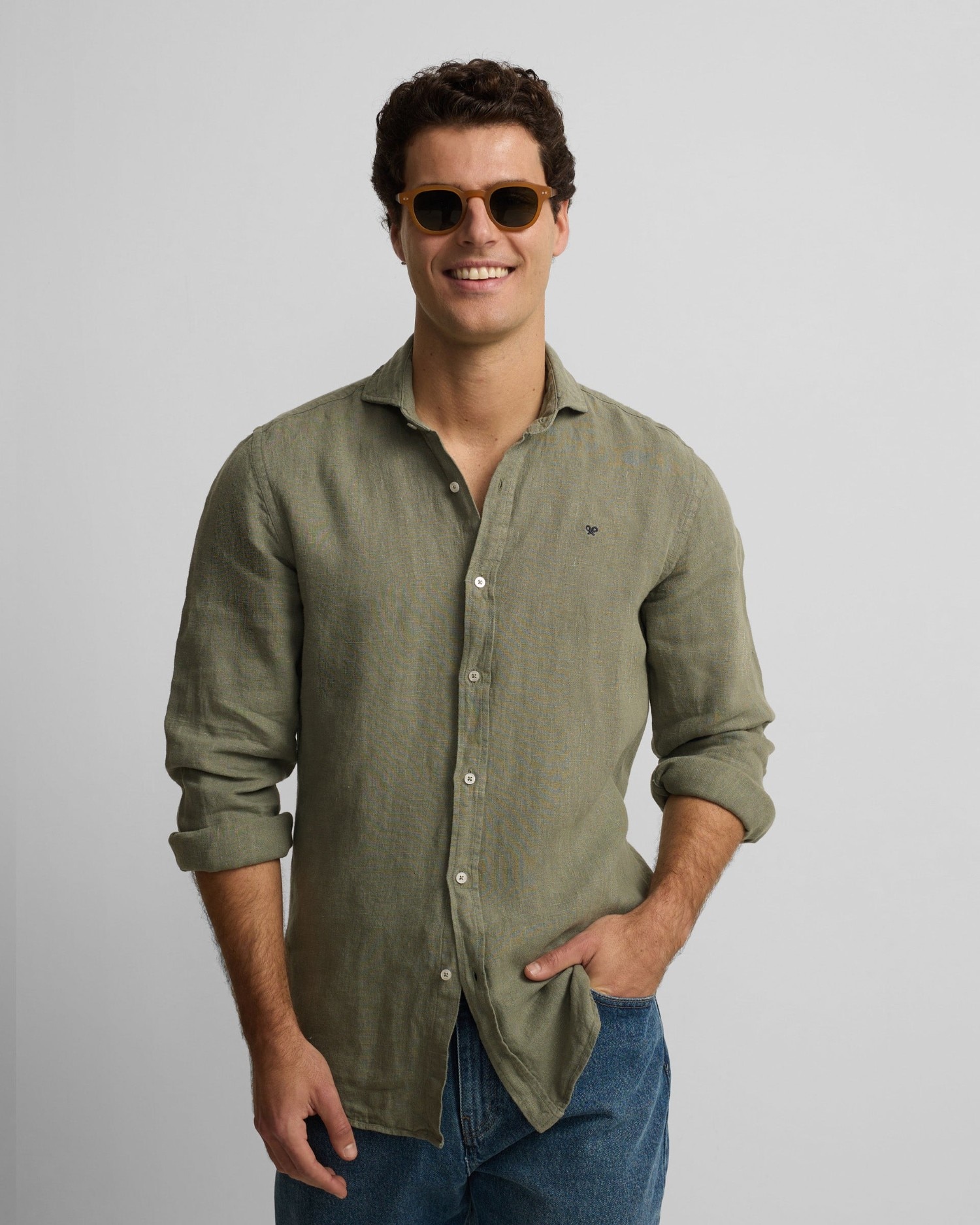 Camisa sport warm linen de hombre - Silbon - Verde Verde-1