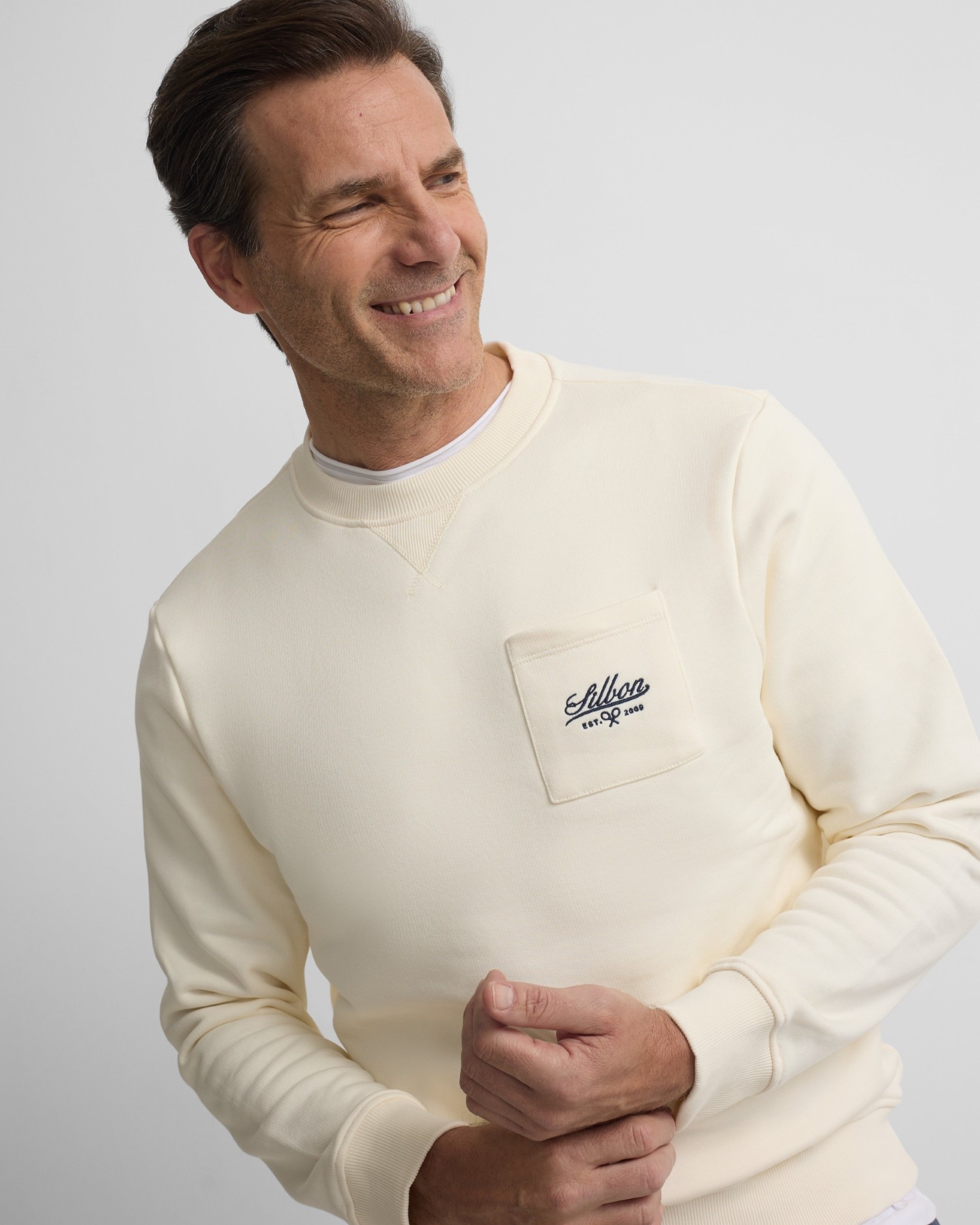 Sudadera bolsillo de hombre bordado - Silbon - Azul marino Crema-3