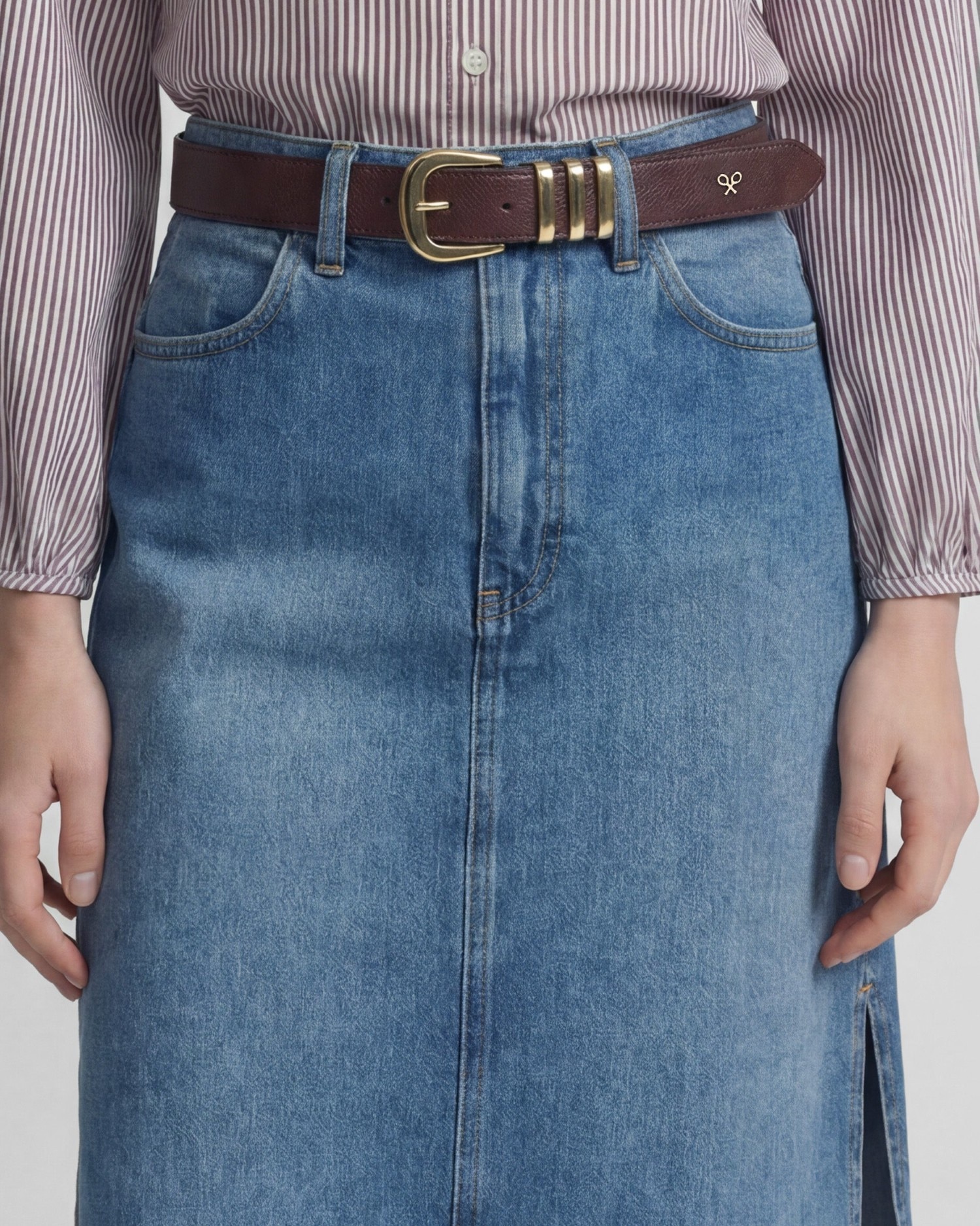 Falda midi recta abertura lateral denim - Silbon - Azul denim Azul denim-2