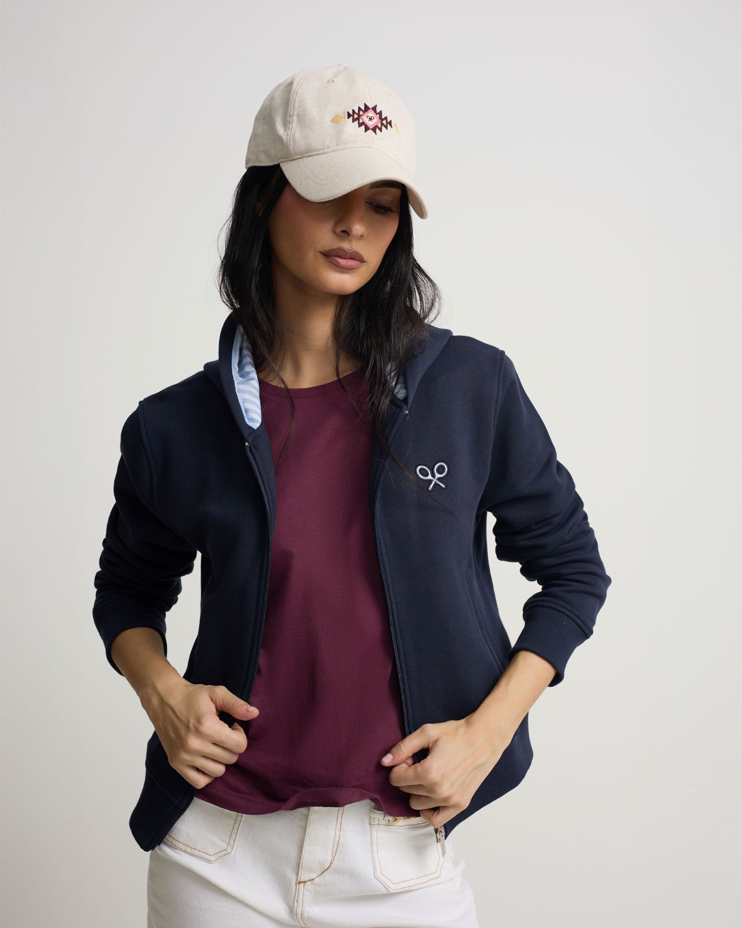 Silbon - Sudadera de mujer cremallera raqueta marino.