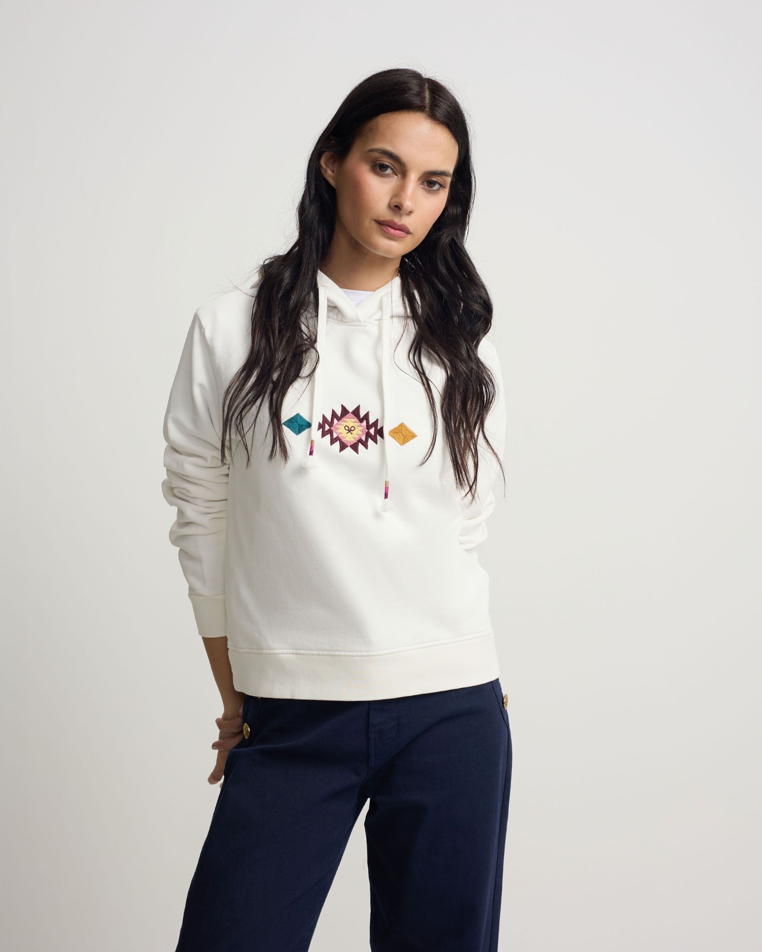 Silbon - Sudadera de mujer capucha ikat cruda.