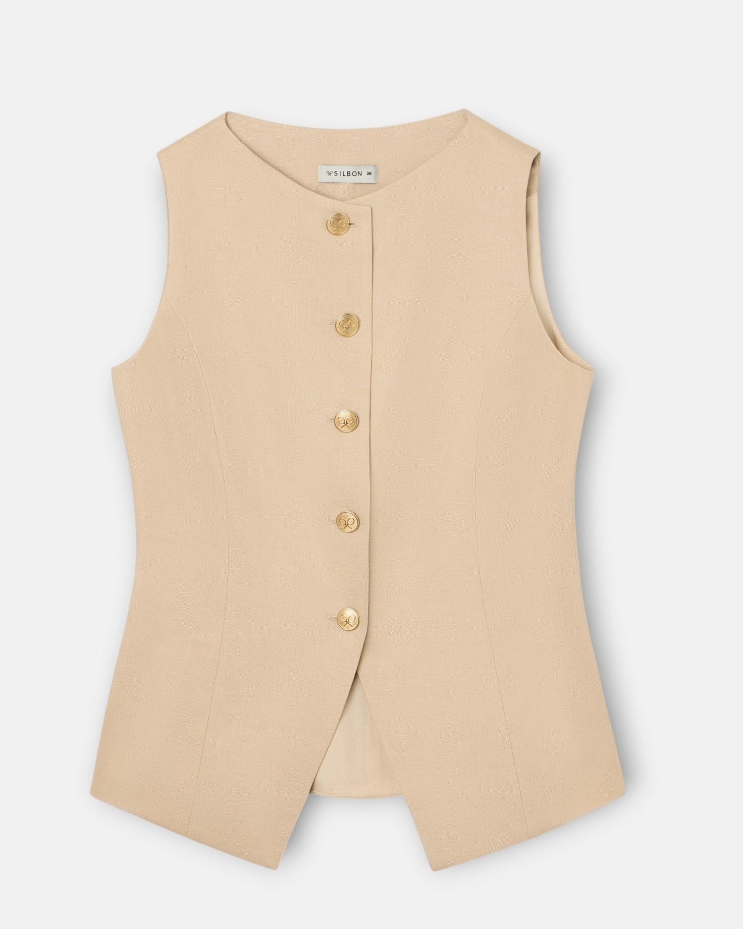 Silbon - Chaleco botones lino beige.