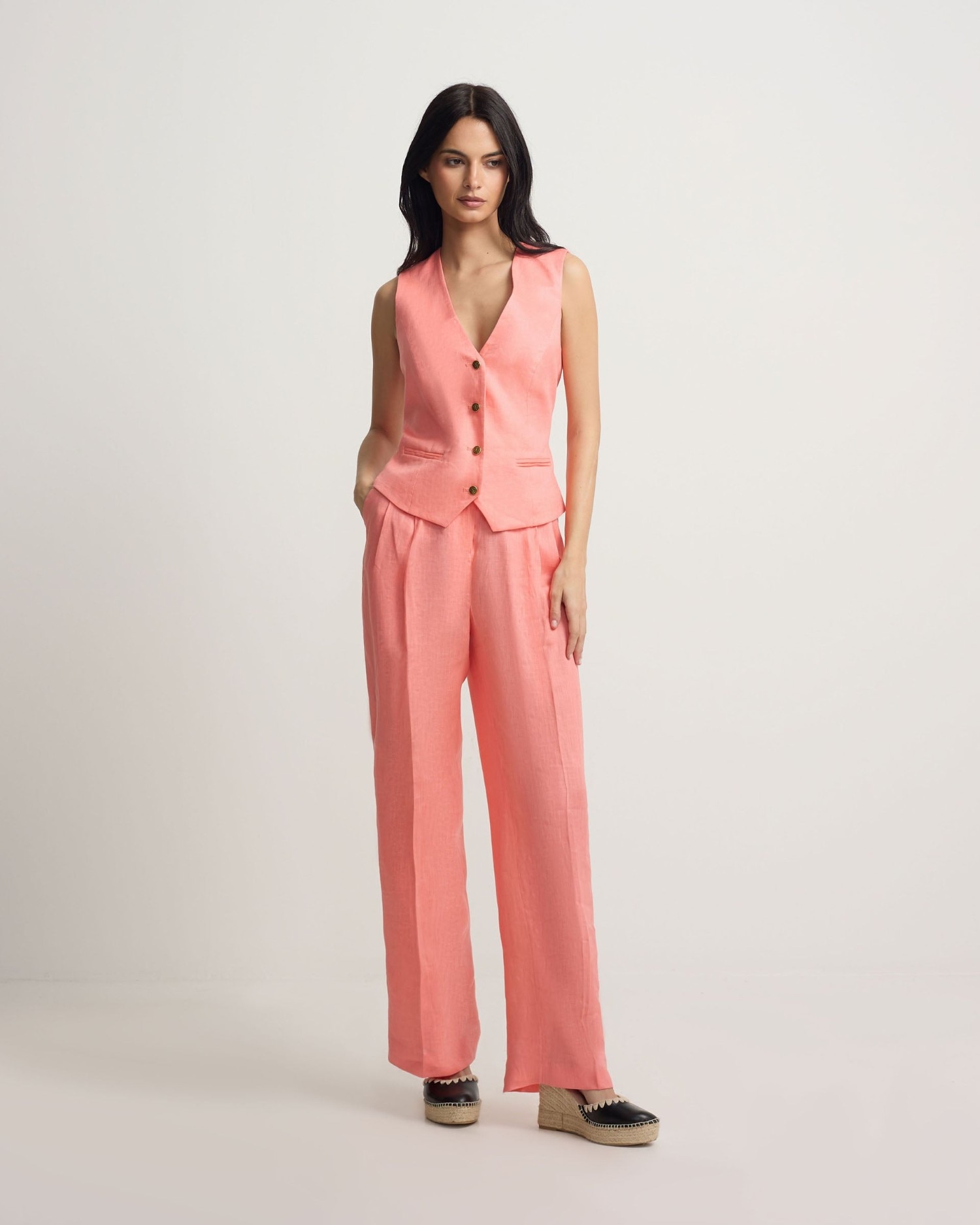 Silbon - Pantalón de mujer recto coral.