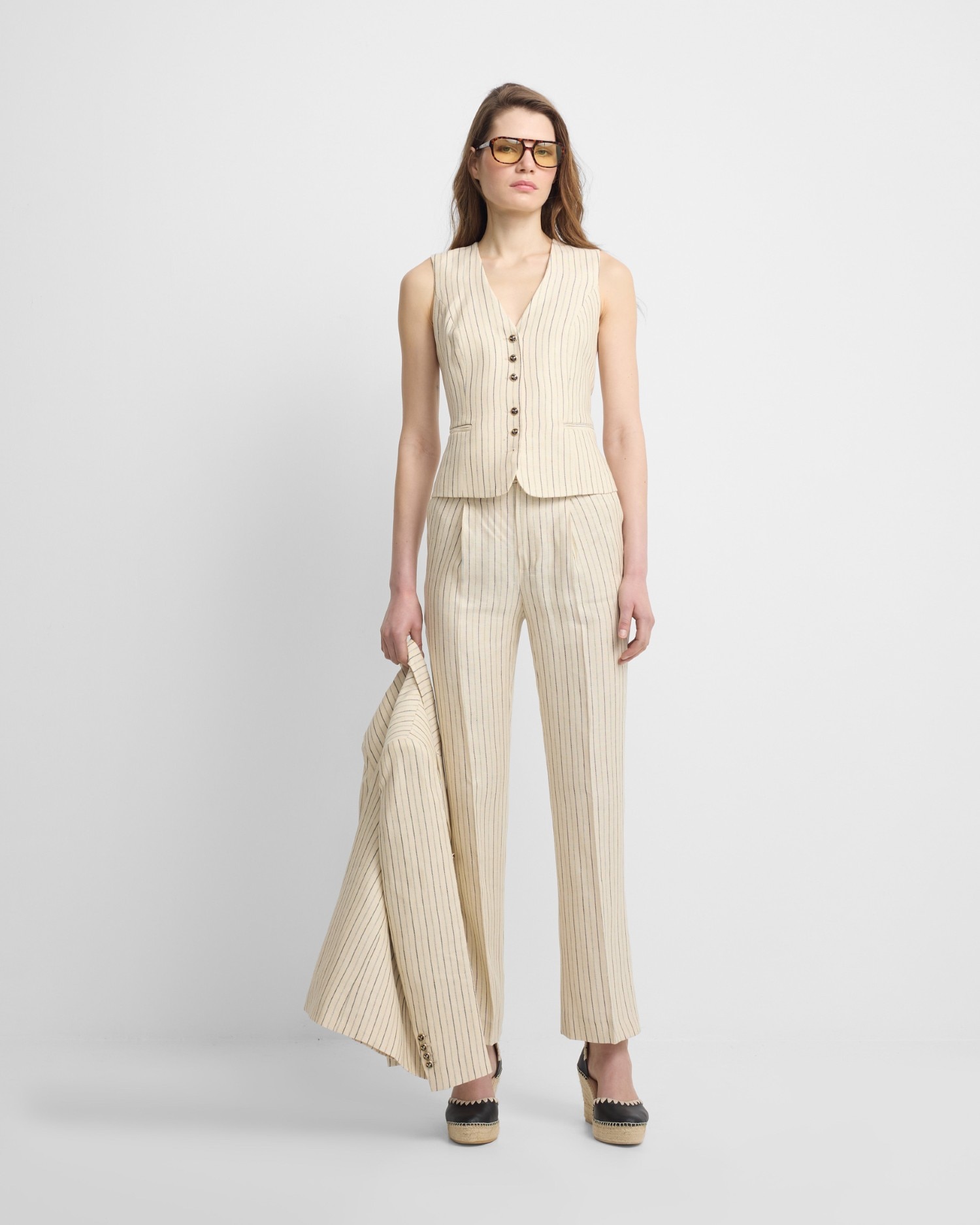 Silbon - Pantalón de mujer crudo rayas azules.