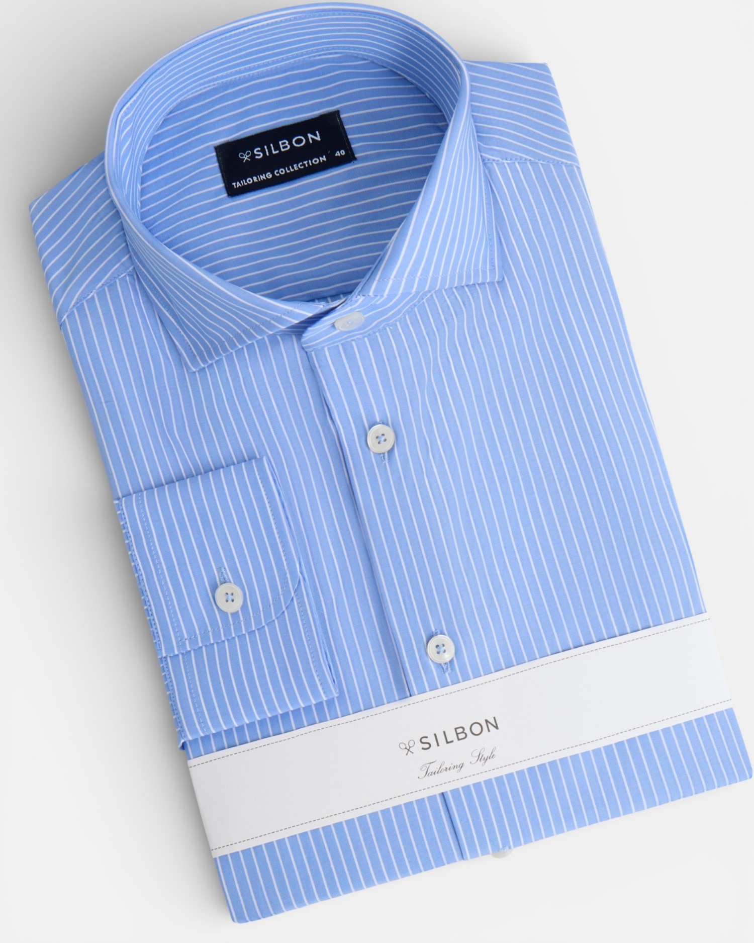 Camisa vestir raya media azul para hombre - Silbon - Azul celeste Azul celeste-3