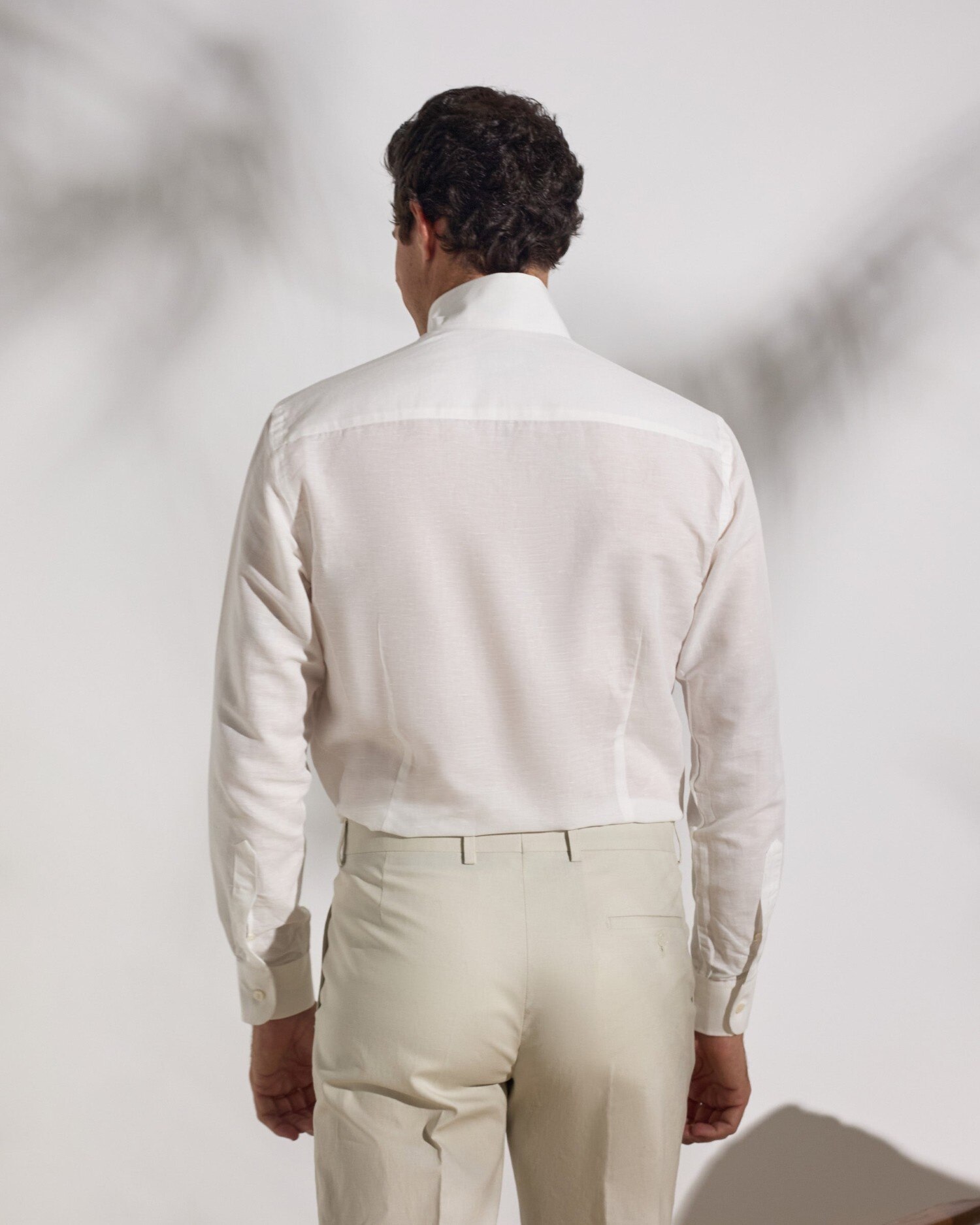 Camisa lino unique cuello chimenea blanca de hombre - Silbon - Blanco Blanco-2