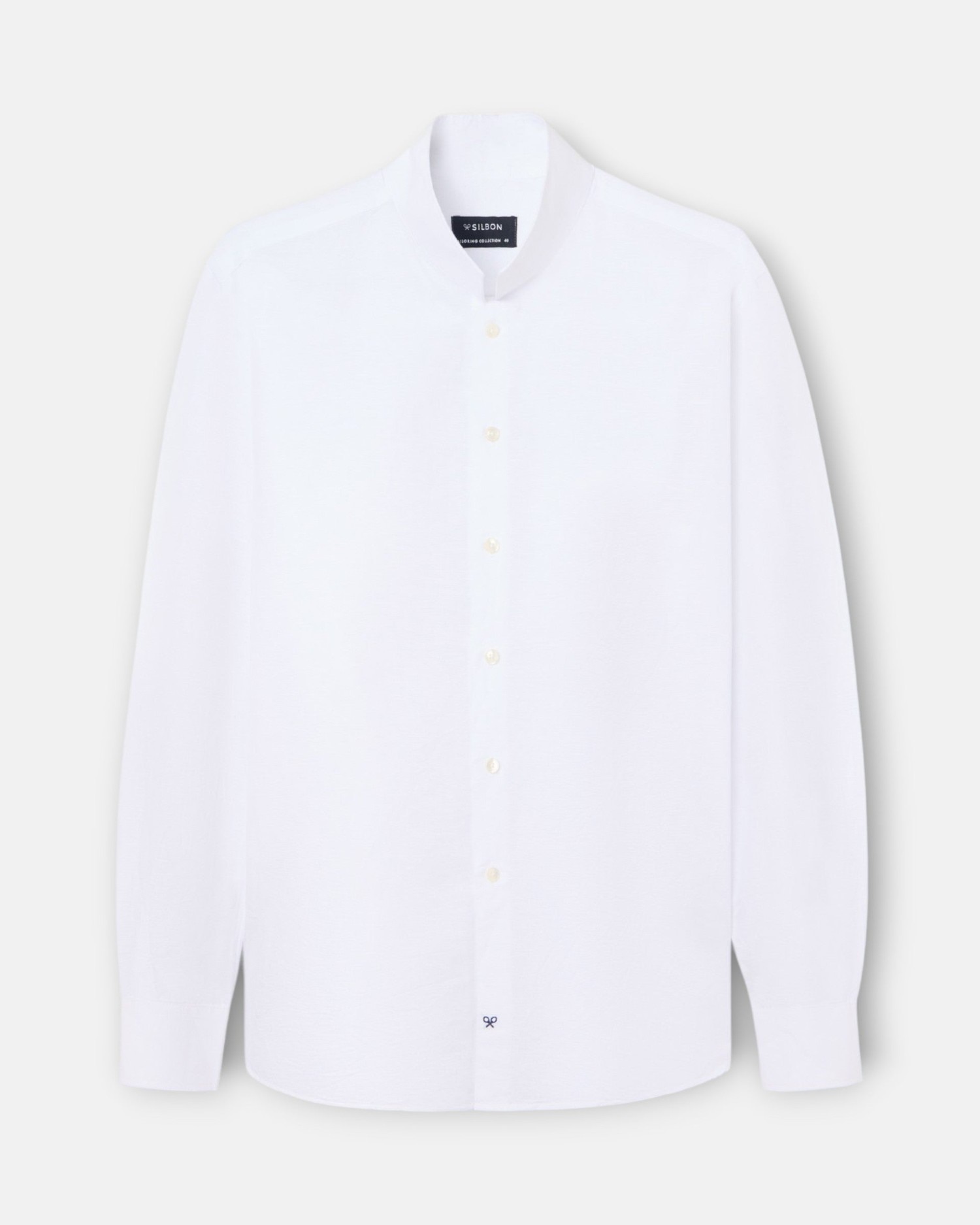 Camisa lino unique cuello chimenea blanca de hombre - Silbon - Blanco Blanco-5