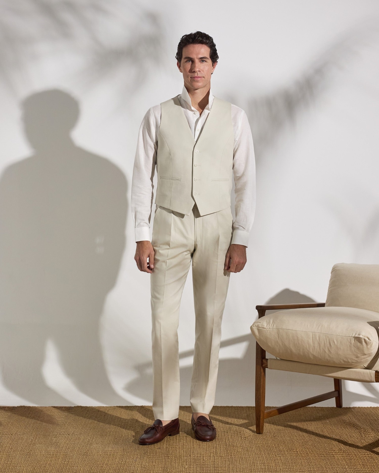 Imagen 0 de Pantalón traje unique lino piedra de hombre Piedra