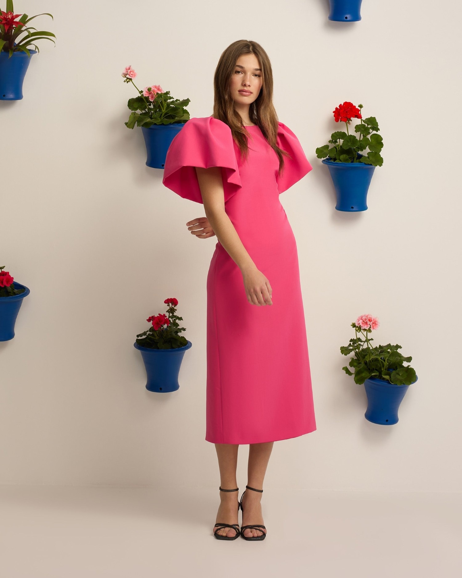Vestido event collection midi manga abullonada - Silbon - Rosa Rosa-1